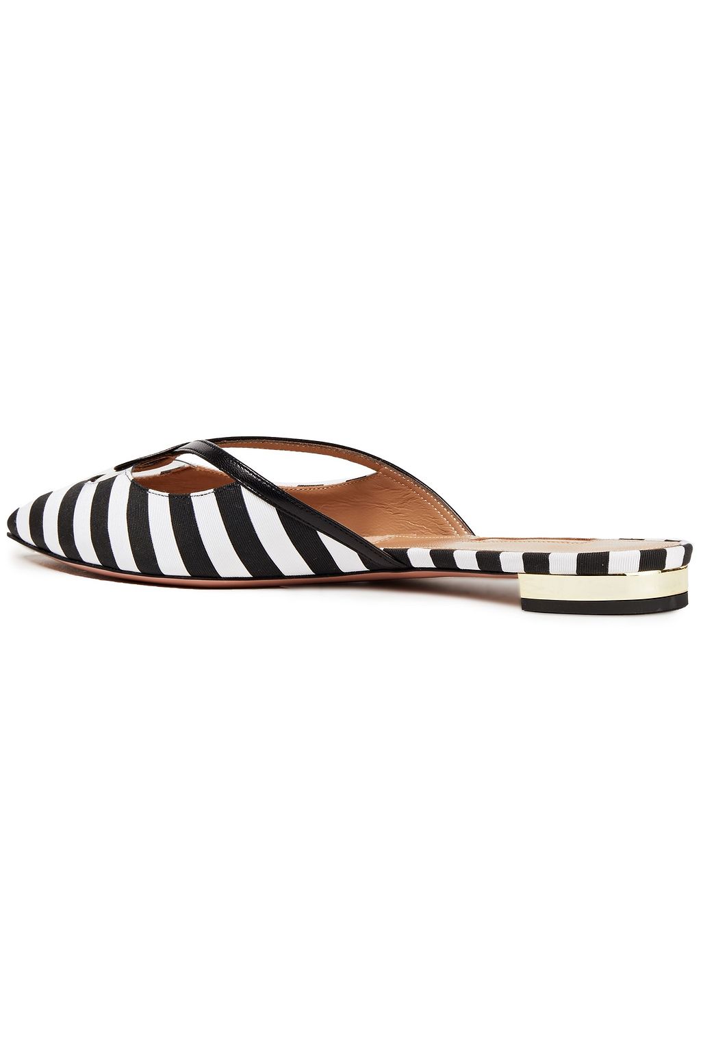 AQUAZZURA Villa leather-trimmed striped grosgrain slippers
