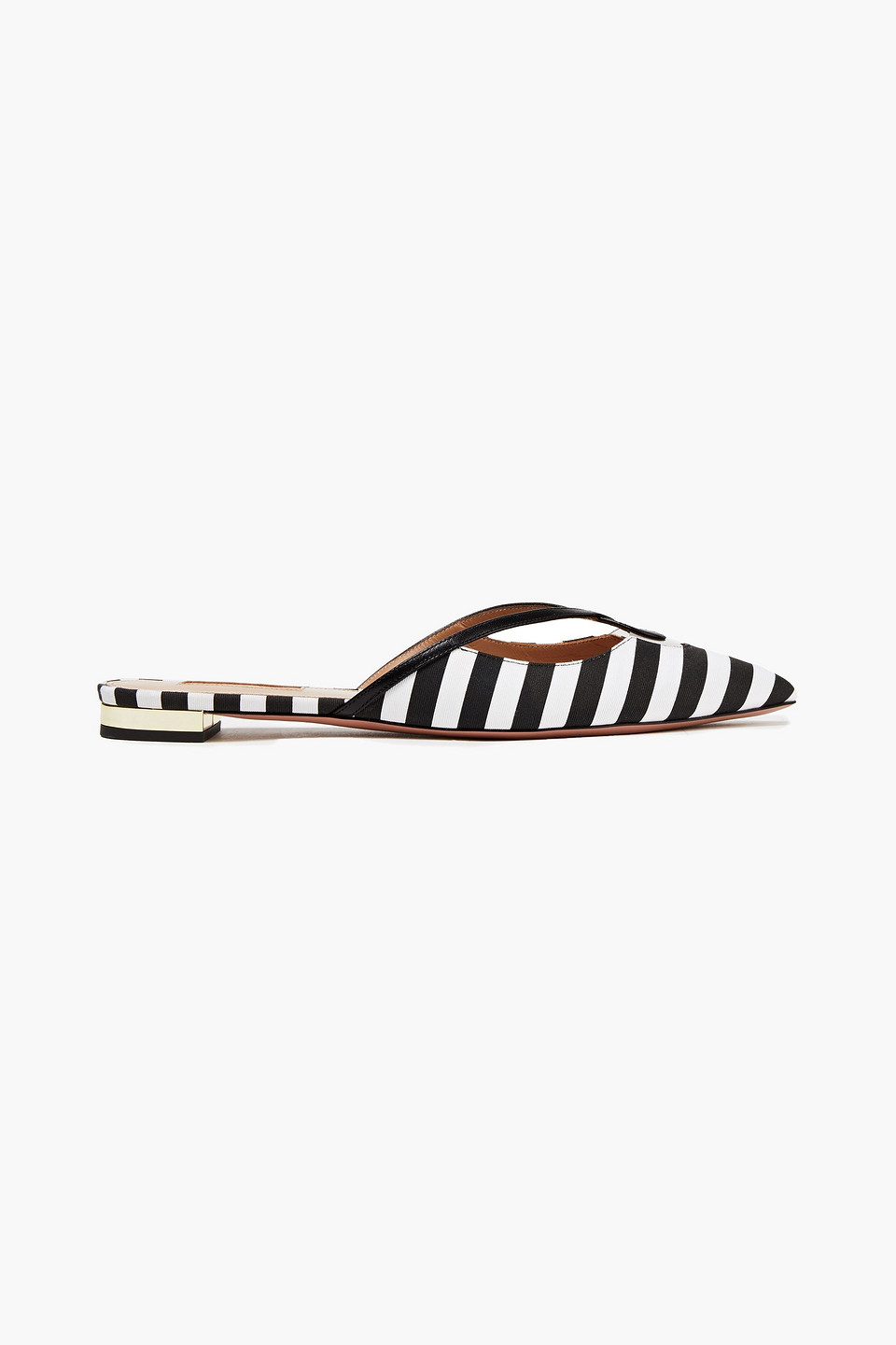 Aquazzura Woman Villa Leather-trimmed Striped Grosgrain Slippers Black Size 36.5