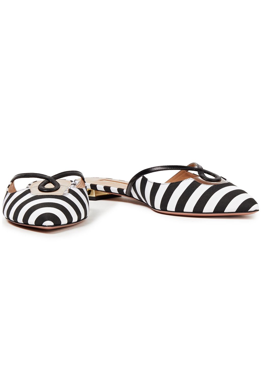 AQUAZZURA Villa leather-trimmed striped grosgrain slippers