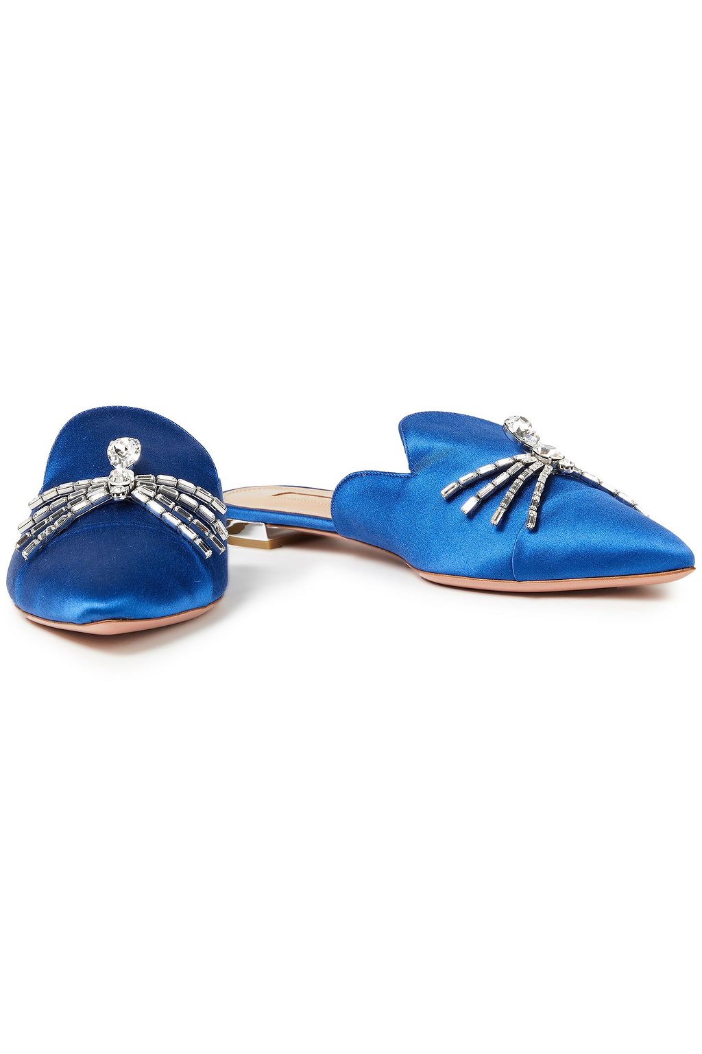 AQUAZZURA Crystal Spider embellished satin slippers