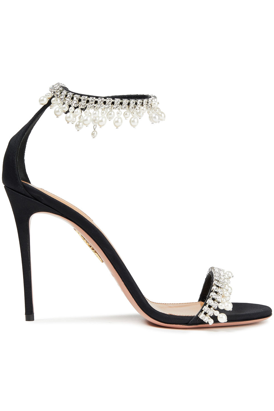 Aquazzura Woman Exquisite 105 Embellished Grosgrain Sandals Black Size 38.5