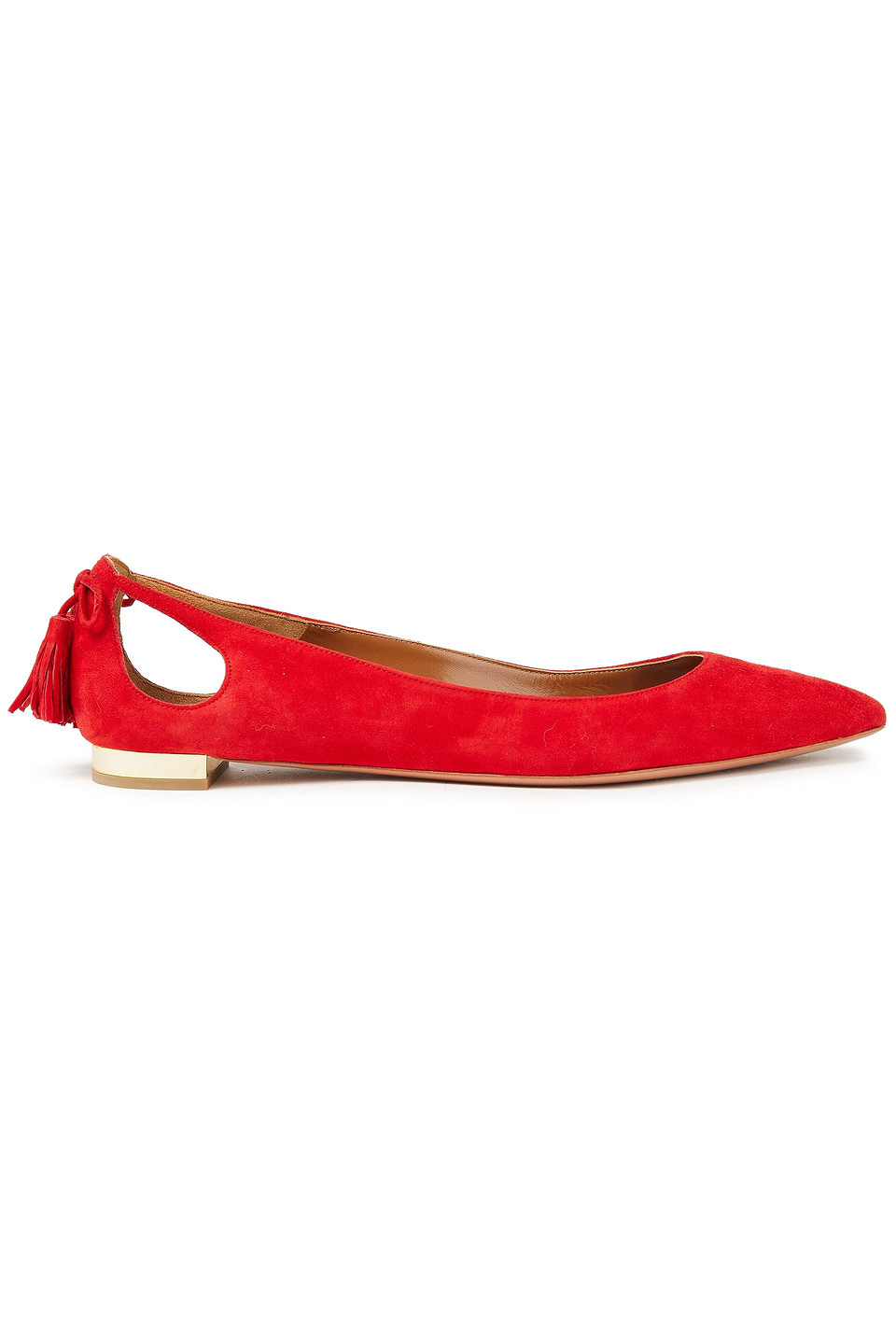 Aquazzura Woman Forever Marilyn Cutout Suede Point-toe Flats Tomato Red Size 35