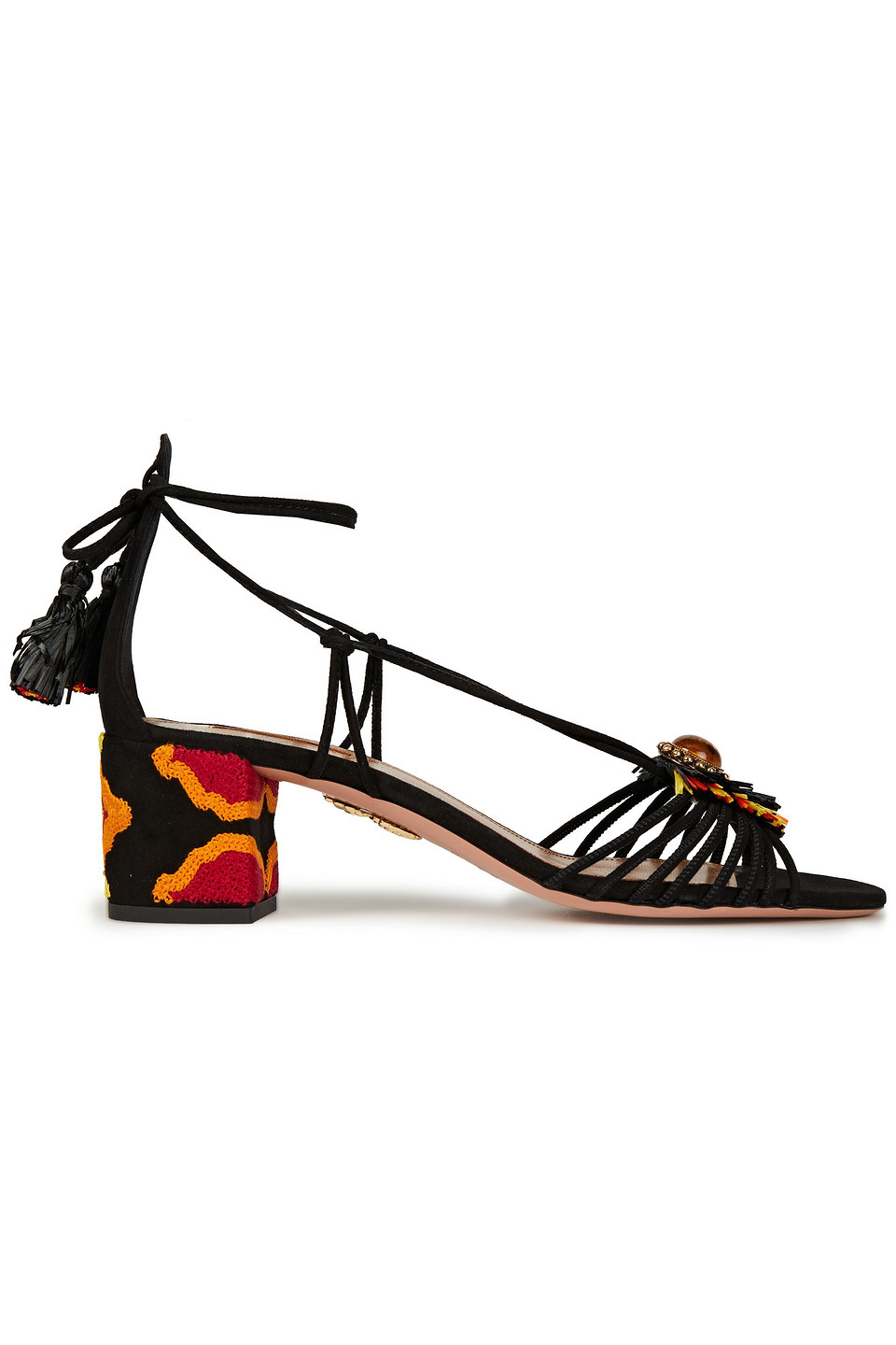 Aquazzura Woman Samba 50 Embellished Suede Sandals Black Size 36