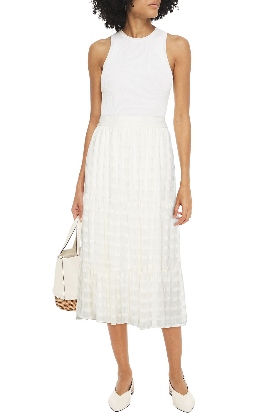 Walter Baker Lucy Gathered Jacquard Midi Skirt In Ivory