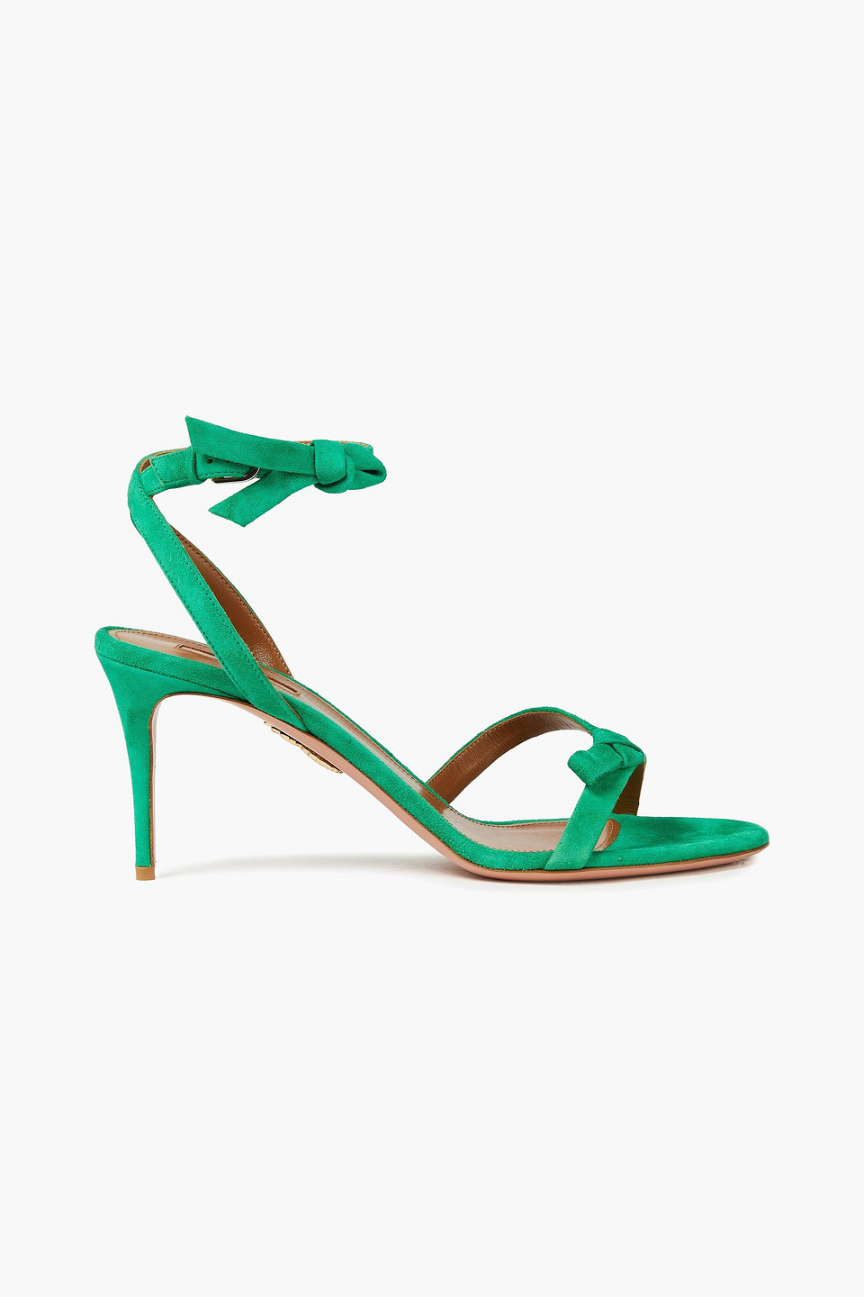 Aquazzura Woman Passion 75 Knotted Suede Sandals Green Size 37.5