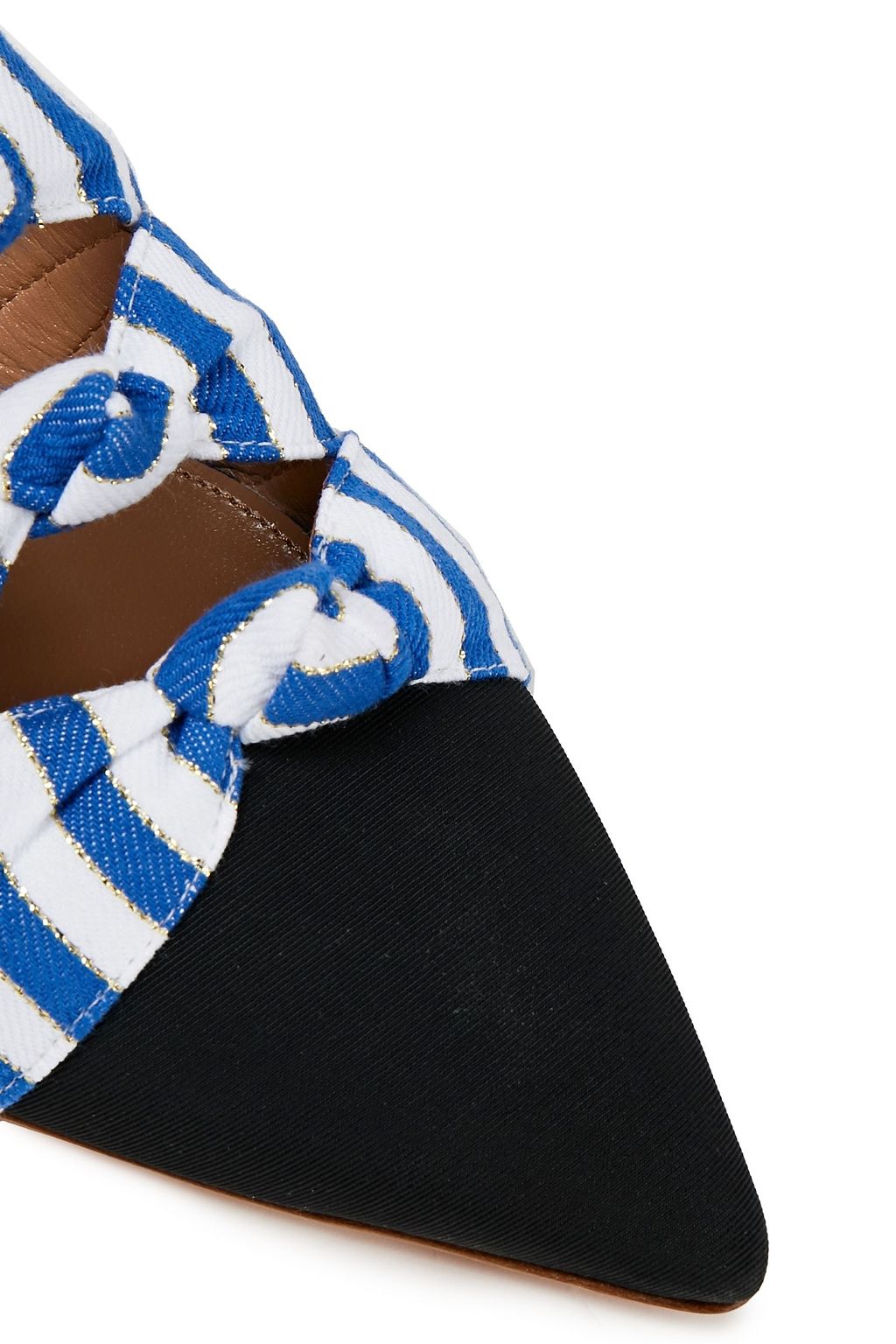 AQUAZZURA Mondaine knotted metallic striped jacquard slippers