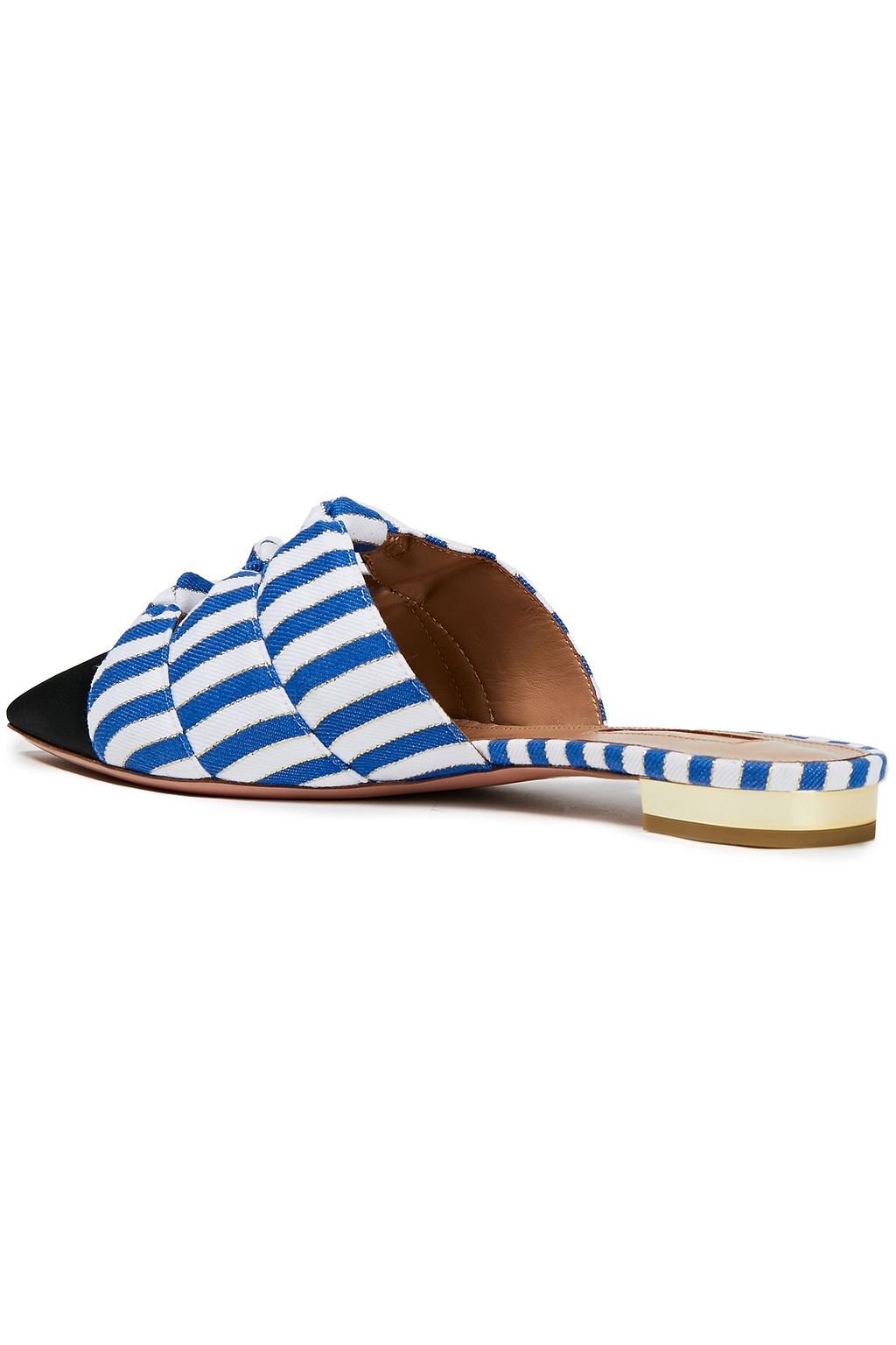 AQUAZZURA Mondaine knotted metallic striped jacquard slippers