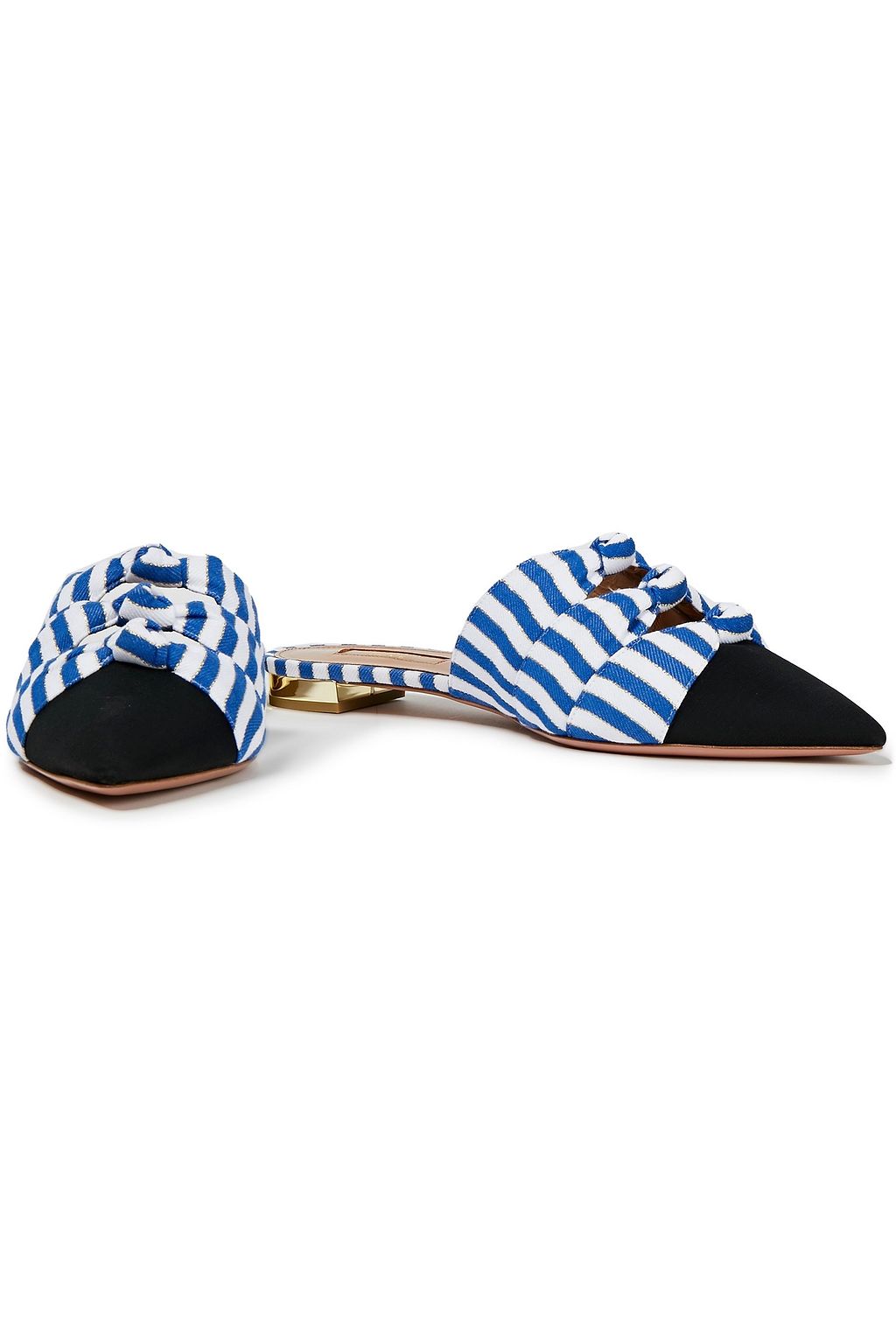 AQUAZZURA Mondaine knotted metallic striped jacquard slippers