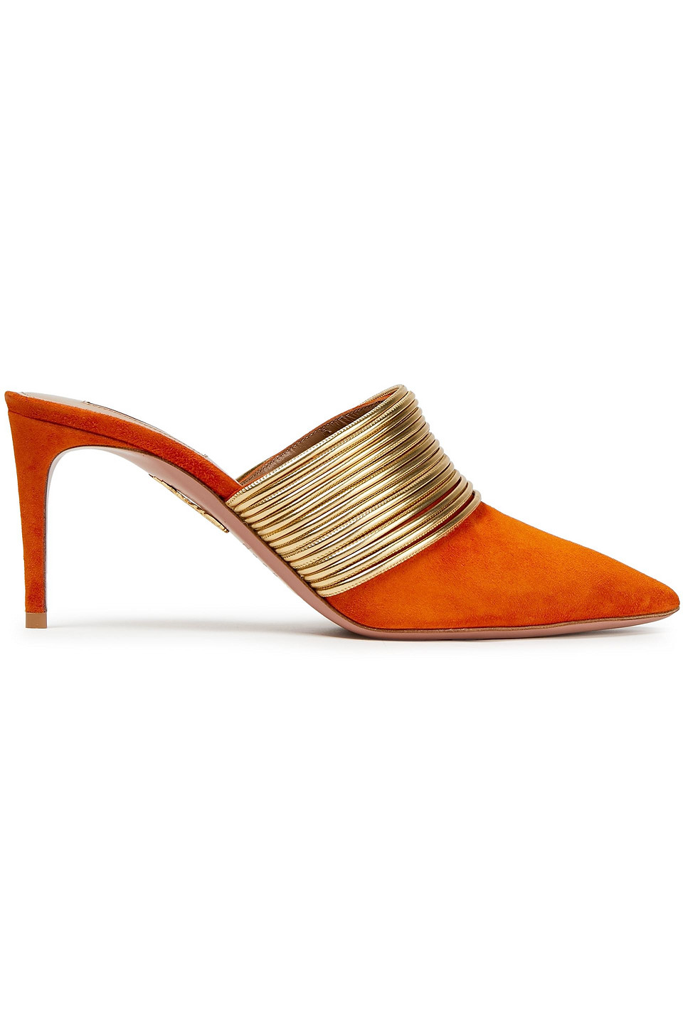 Aquazzura Woman Rendez Vous 75 Metallic Faux Leather And Suede Mules Orange Size 36