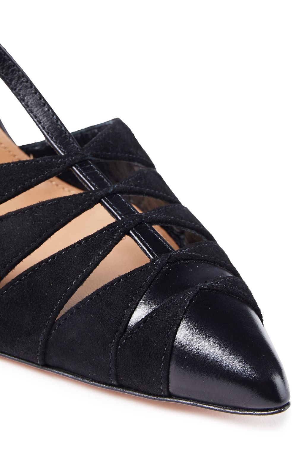 AQUAZZURA Panthere cutout leather-trimmed suede pumps