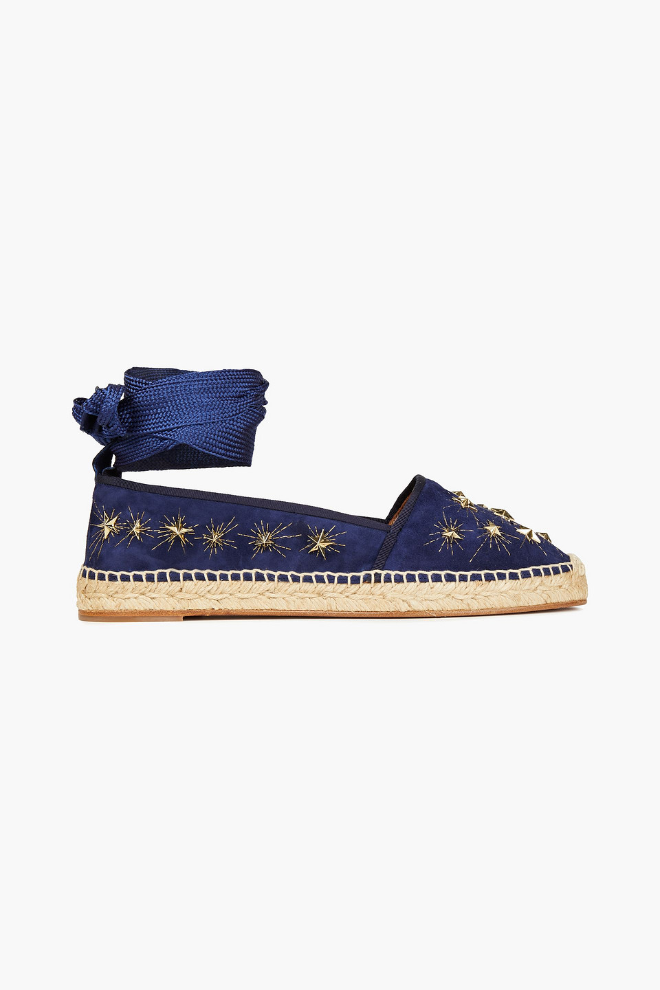 Aquazzura Woman Cosmic Star Lace-up Embellished Suede Espadrilles Navy Size 35.5