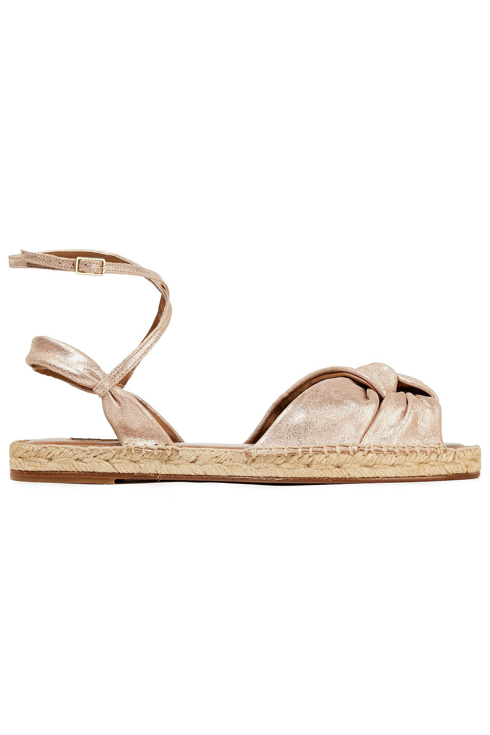 Aquazzura Woman Movie Star Metallic Suede Espadrille Sandals Rose Gold Size 37.5