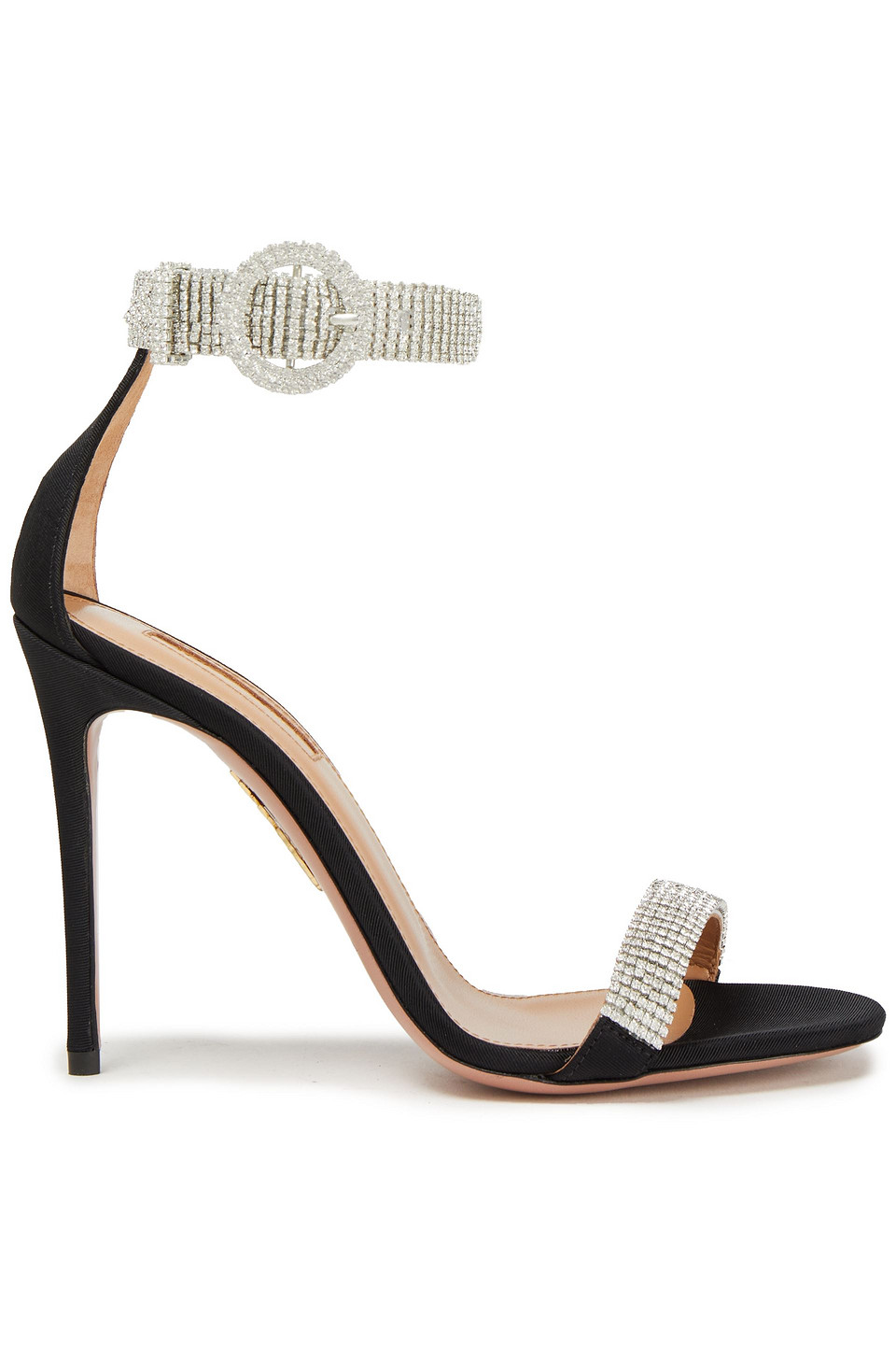 Aquazzura Woman Chain Reaction 105 Crystal-embellished Grosgrain Sandals Black Size 35