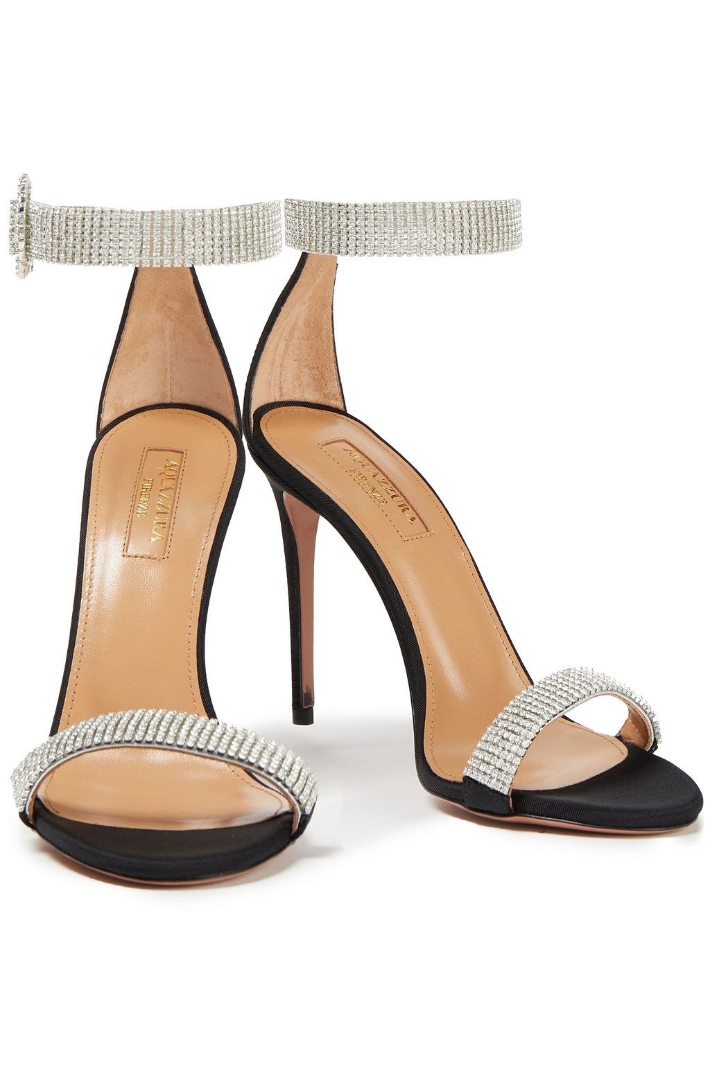 AQUAZZURA Chain Reaction 105 crystal-embellished grosgrain sandals