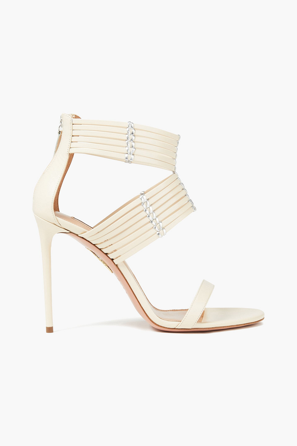 Aquazzura Woman Ravello 105 Metallic-trimmed Leather Sandals Cream Size 42