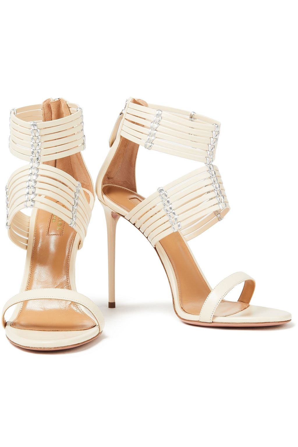 AQUAZZURA Ravello 105 metallic-trimmed leather sandals