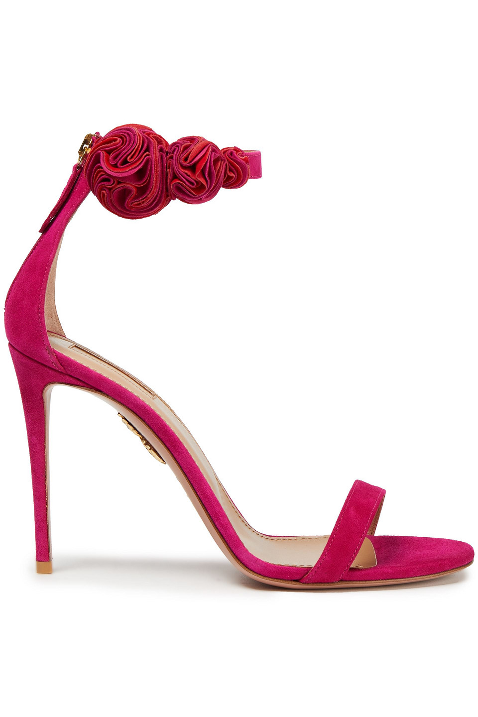 Aquazzura Woman Desert Rose 105 Floral-appliquéd Suede Sandals Fuchsia Size 36