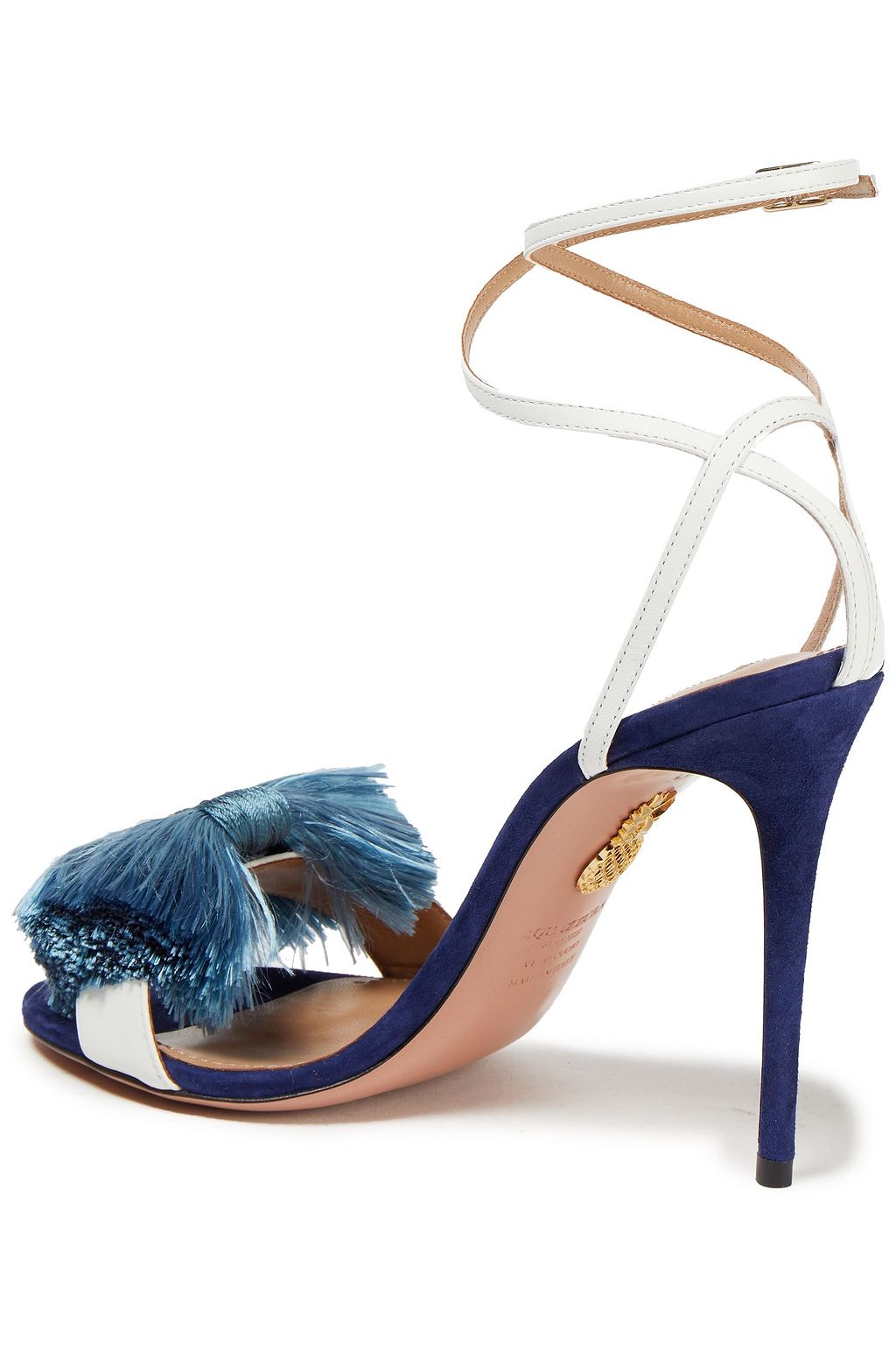 AQUAZZURA Lotus Blossom 105 tasseled leather and suede sandals