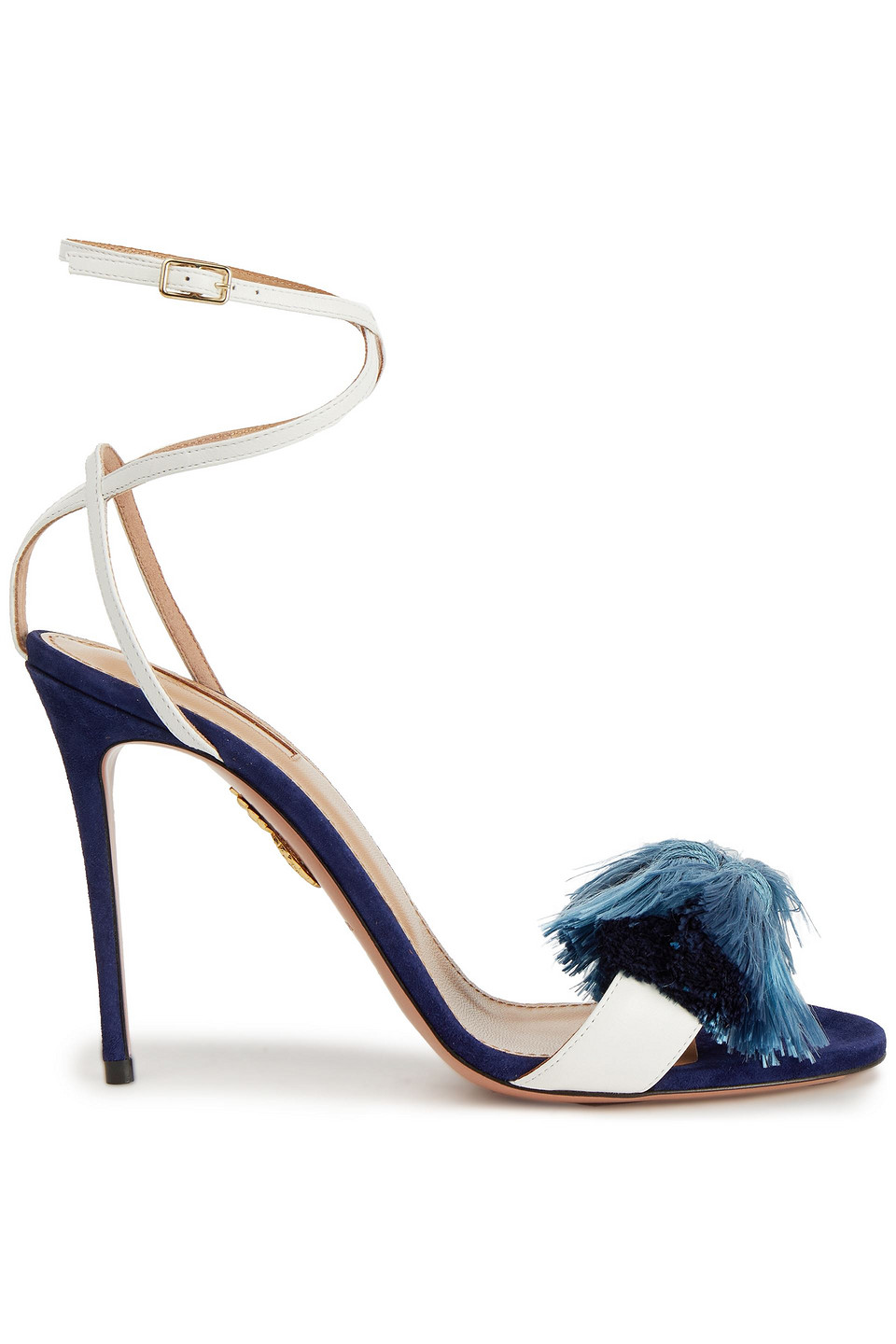 Aquazzura Woman Lotus Blossom 105 Tasseled Leather And Suede Sandals Cobalt Blue Size 36.5