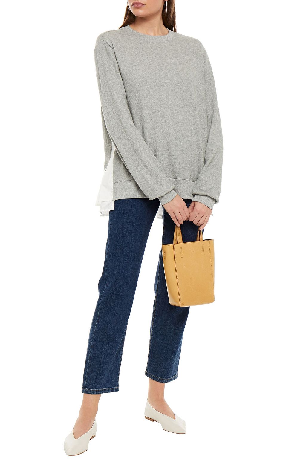 CLU Pleated shell-paneled French cotton-terry sweatshirt