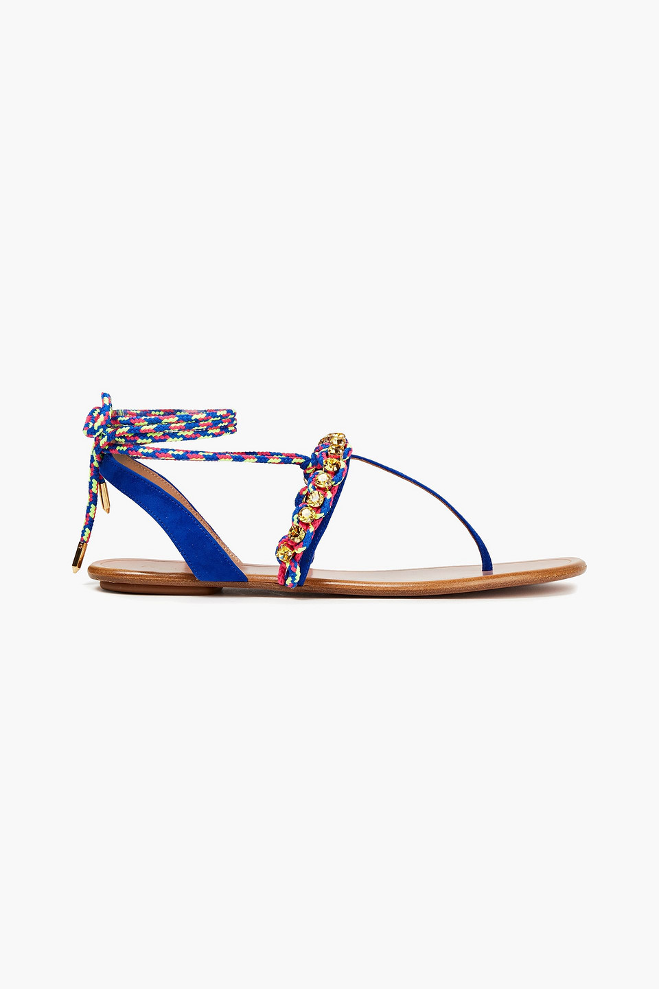 Aquazzura Woman Surf Crystal-embellished Cord And Suede Sandals Royal Blue Size 37.5