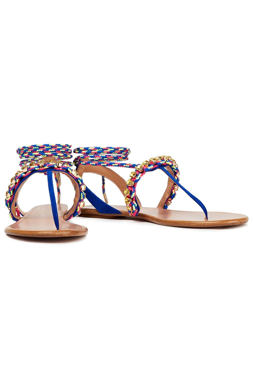 AQUAZZURA Surf verzierte Sandalen aus geflochtener Kordel und Veloursleder