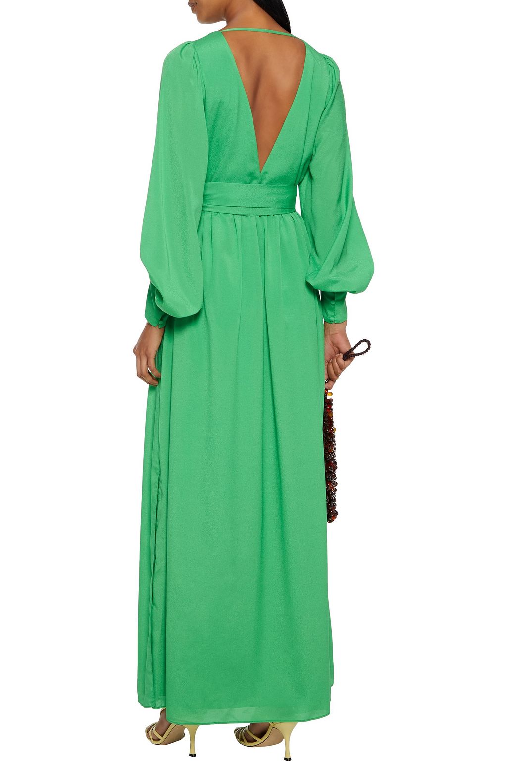 ONE33 SOCIAL Belted gathered crepe de chine maxi dress