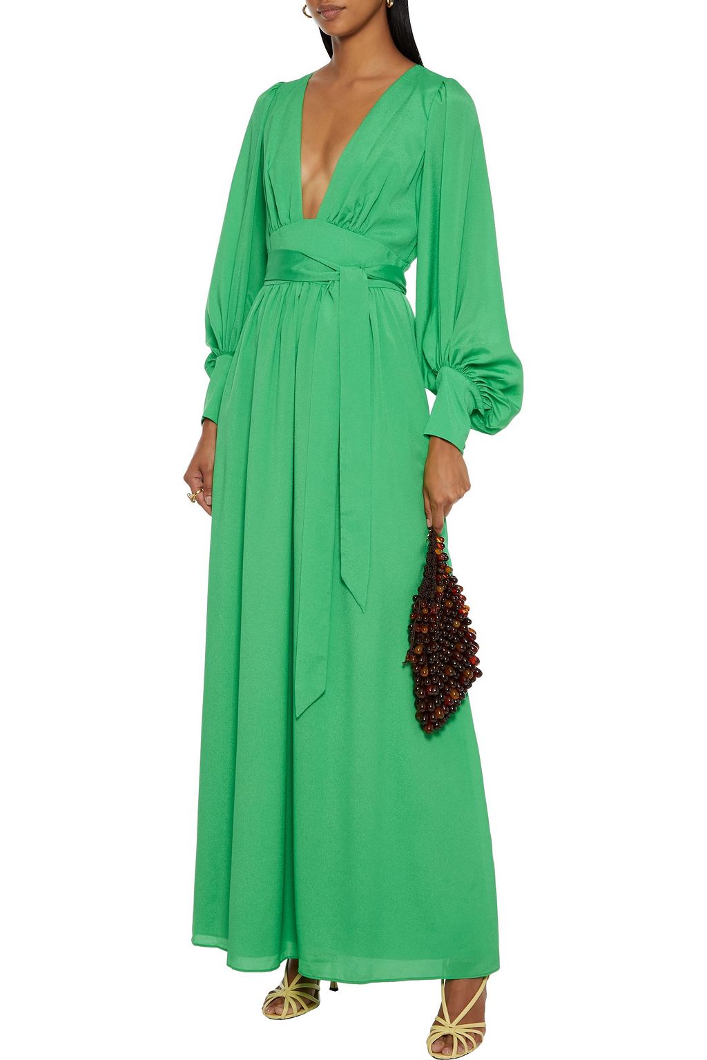 ONE33 SOCIAL Belted gathered crepe de chine maxi dress | Sale up to 70% ...