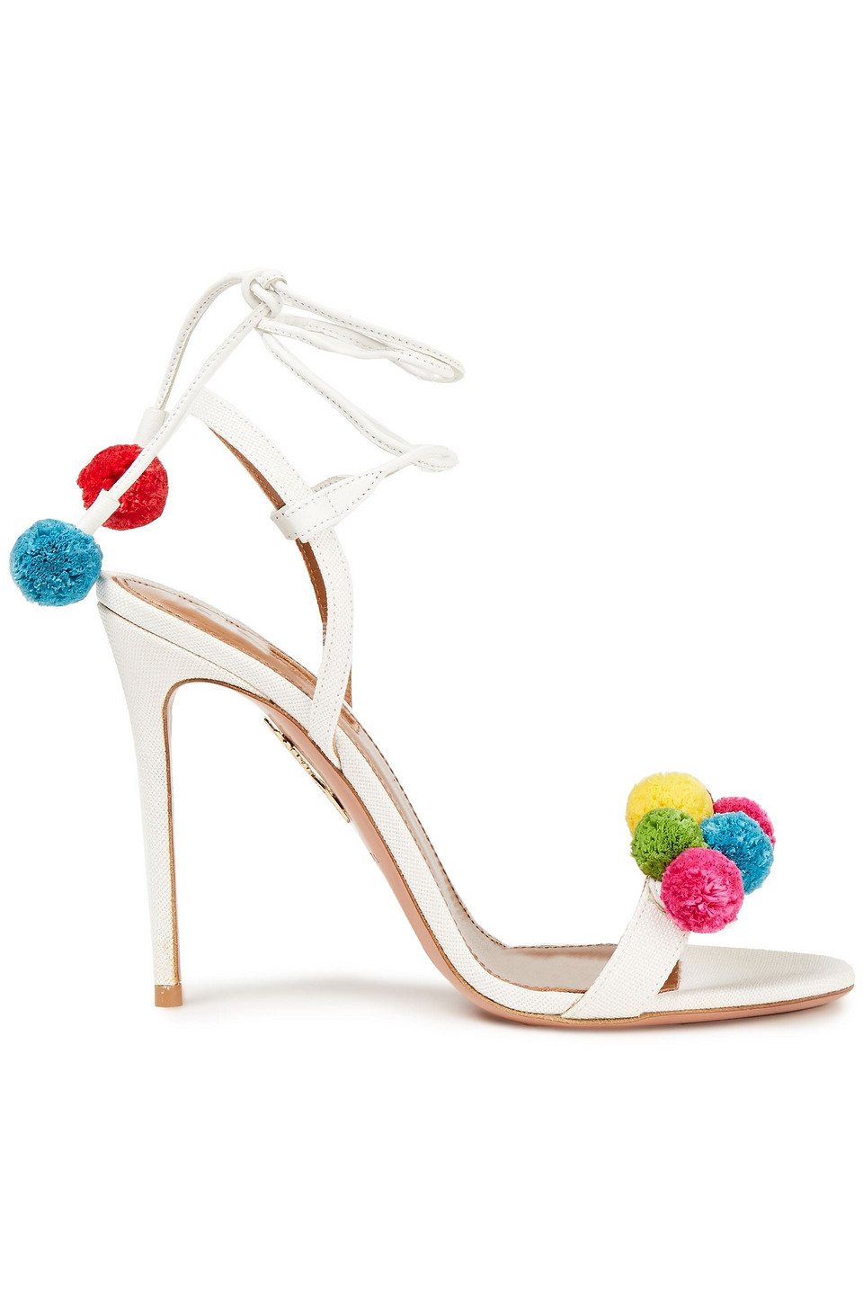 Aquazzura Woman Pom Pom 105 Embellished Canvas Sandals White Size 36.5