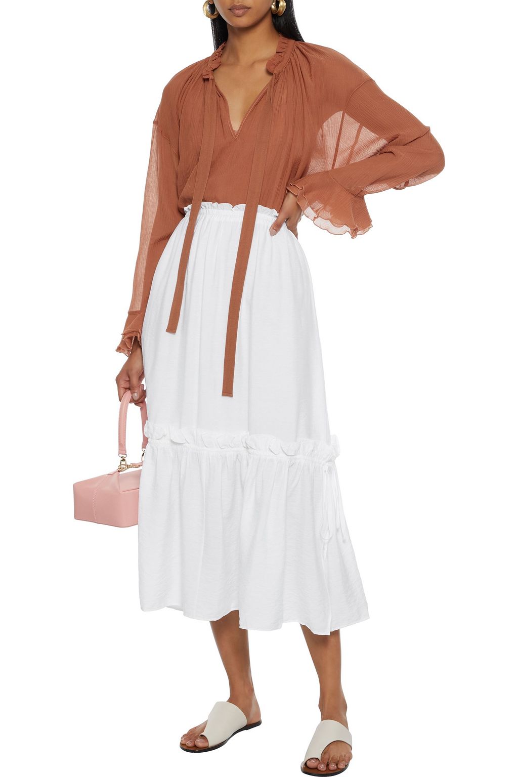 SEE BY CHLOÉ Ruffle-trimmed crinkled-voile midi skirt