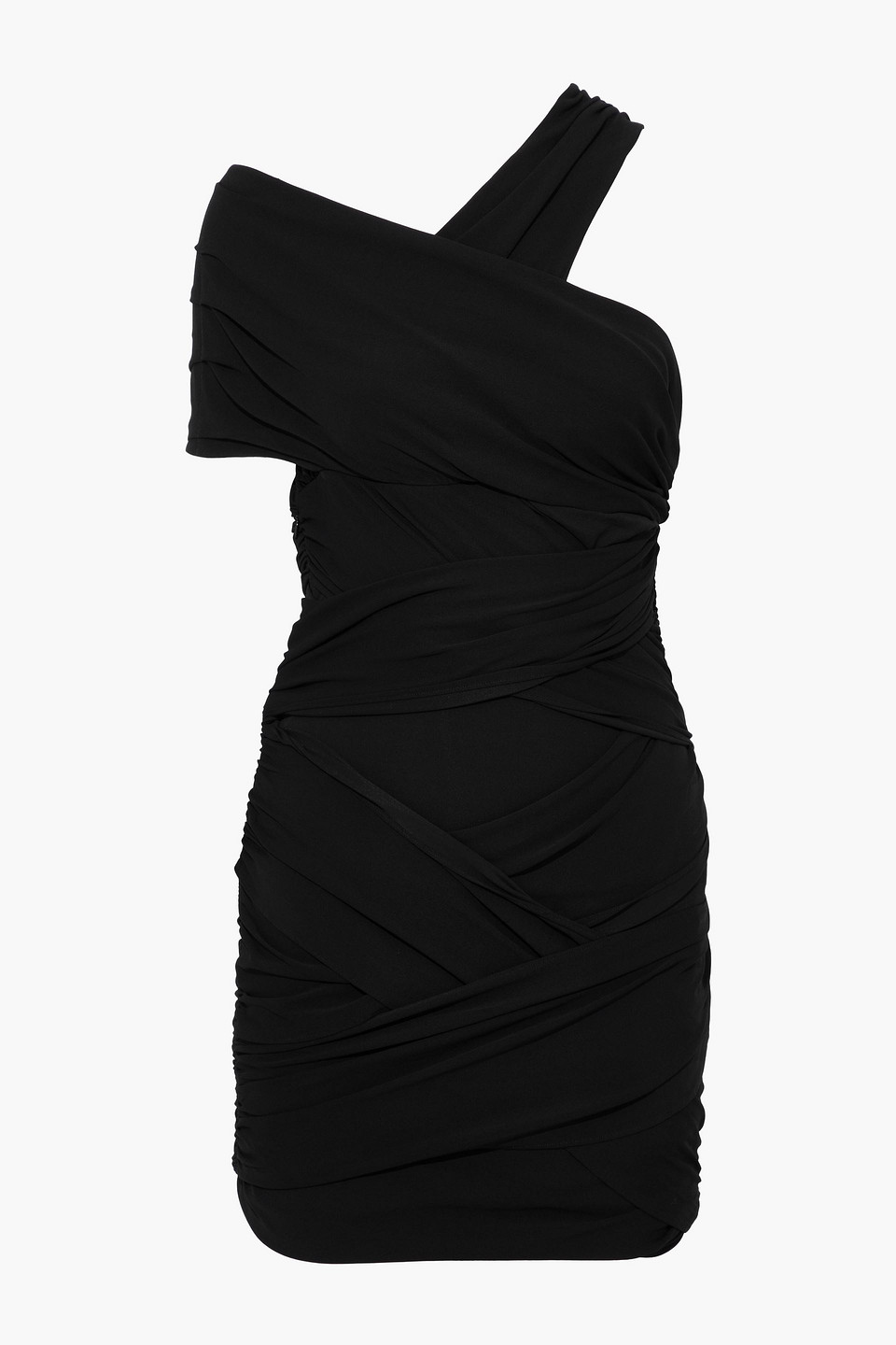 Off-the-shoulder ruched stretch-jersey mini dress