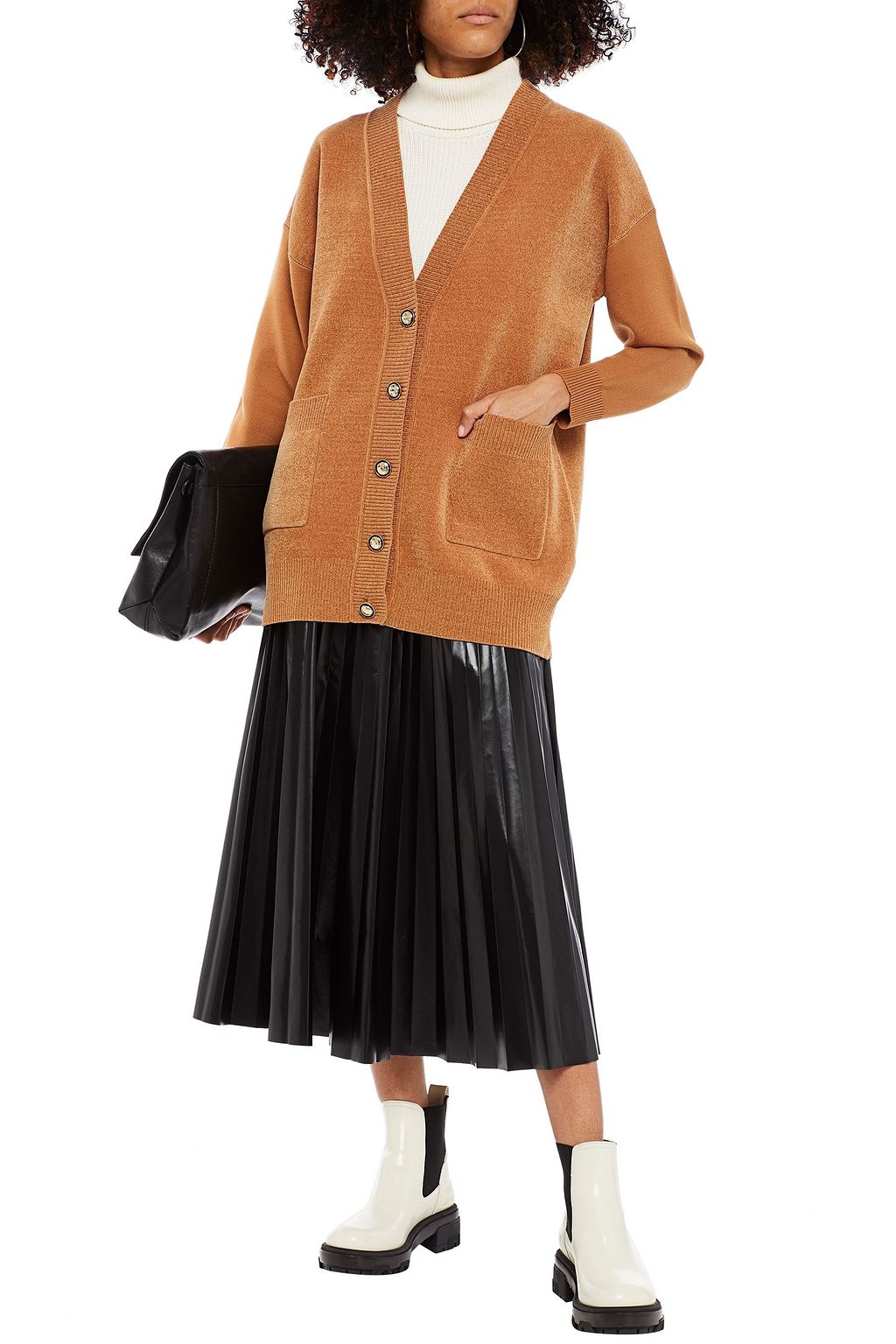 CLAUDIE PIERLOT Millo paneled ribbed-knit and chenille cardigan
