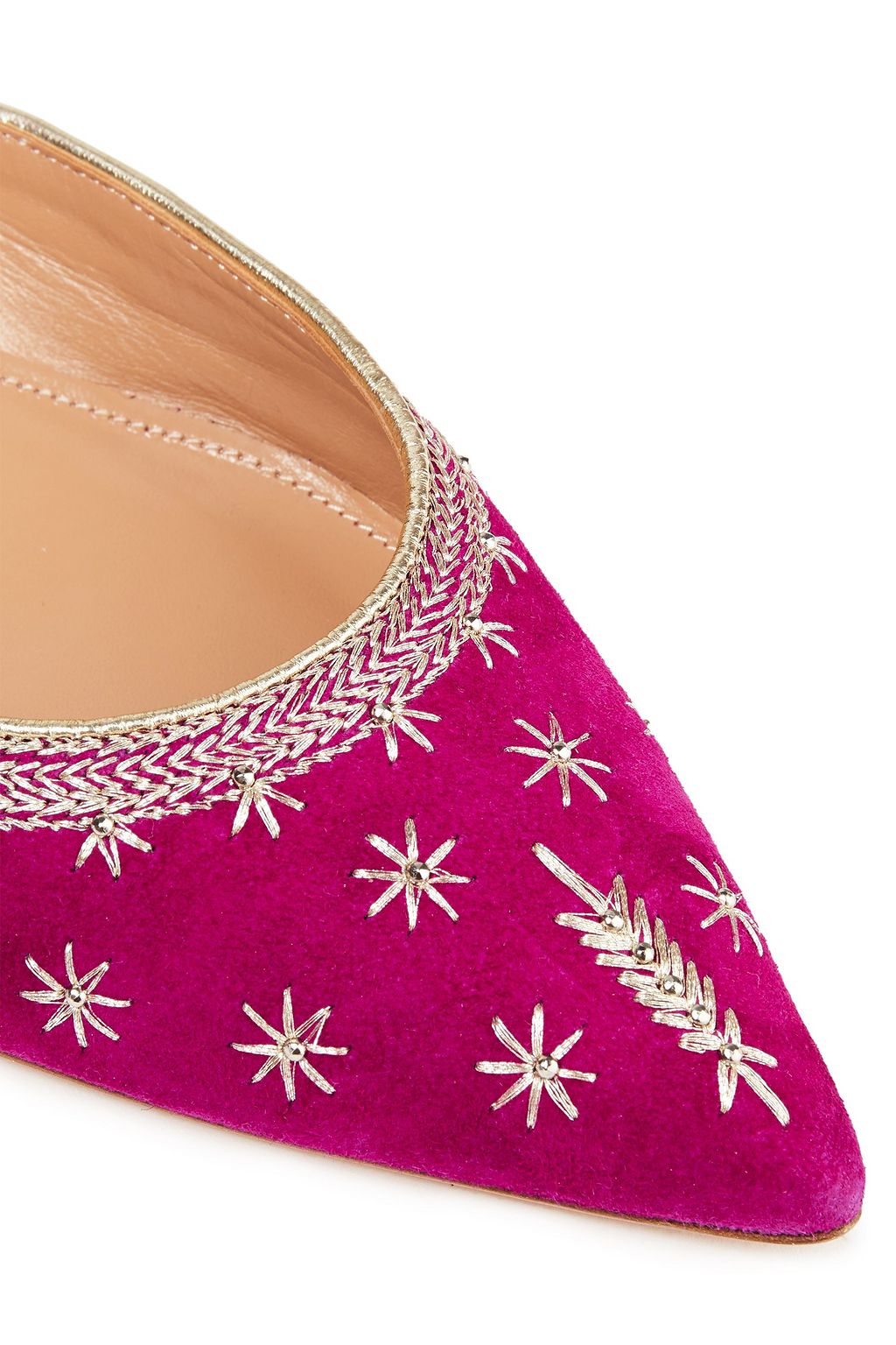 AQUAZZURA Bliss lace-up embellished suede point-toe flats