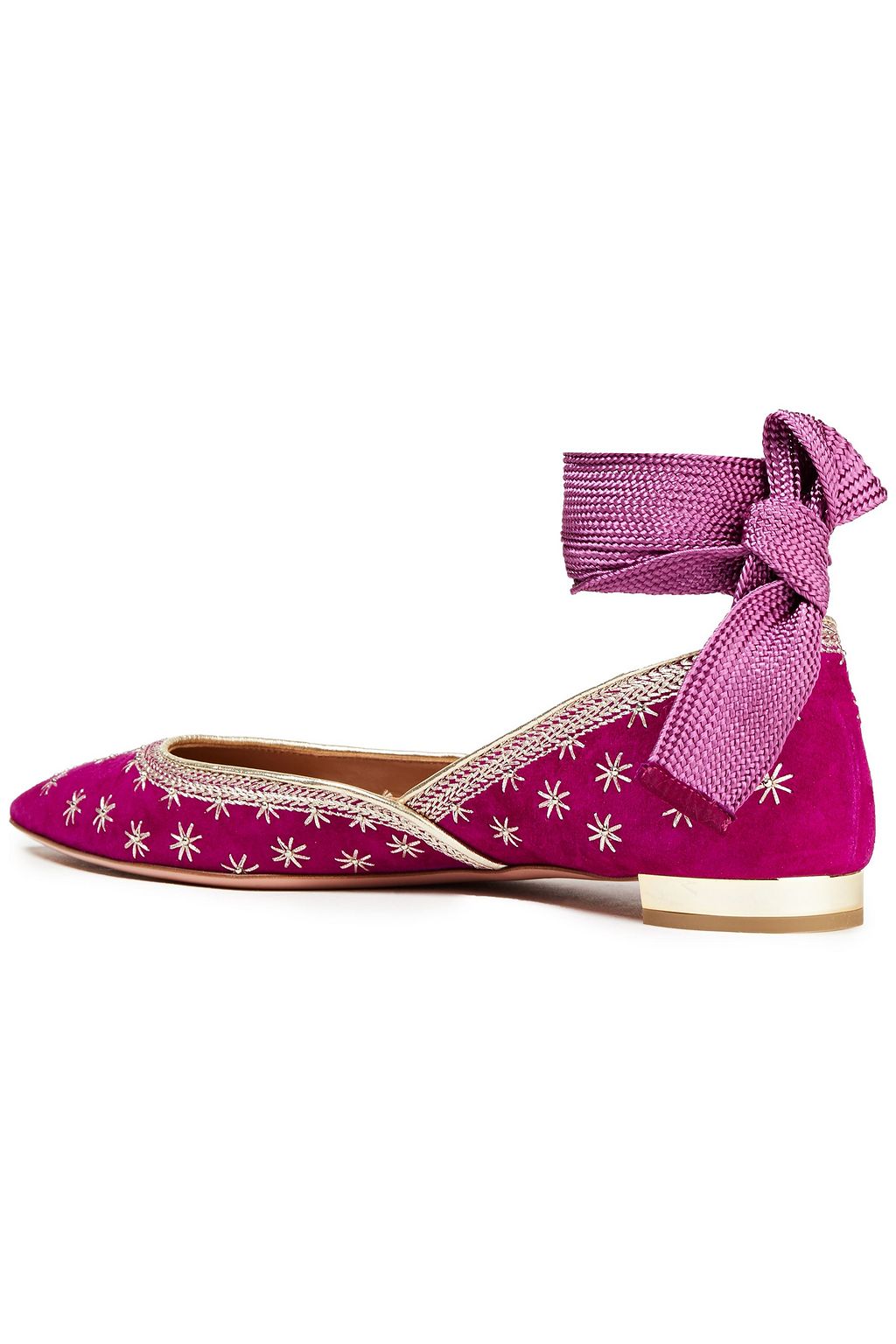 AQUAZZURA Bliss lace-up embellished suede point-toe flats