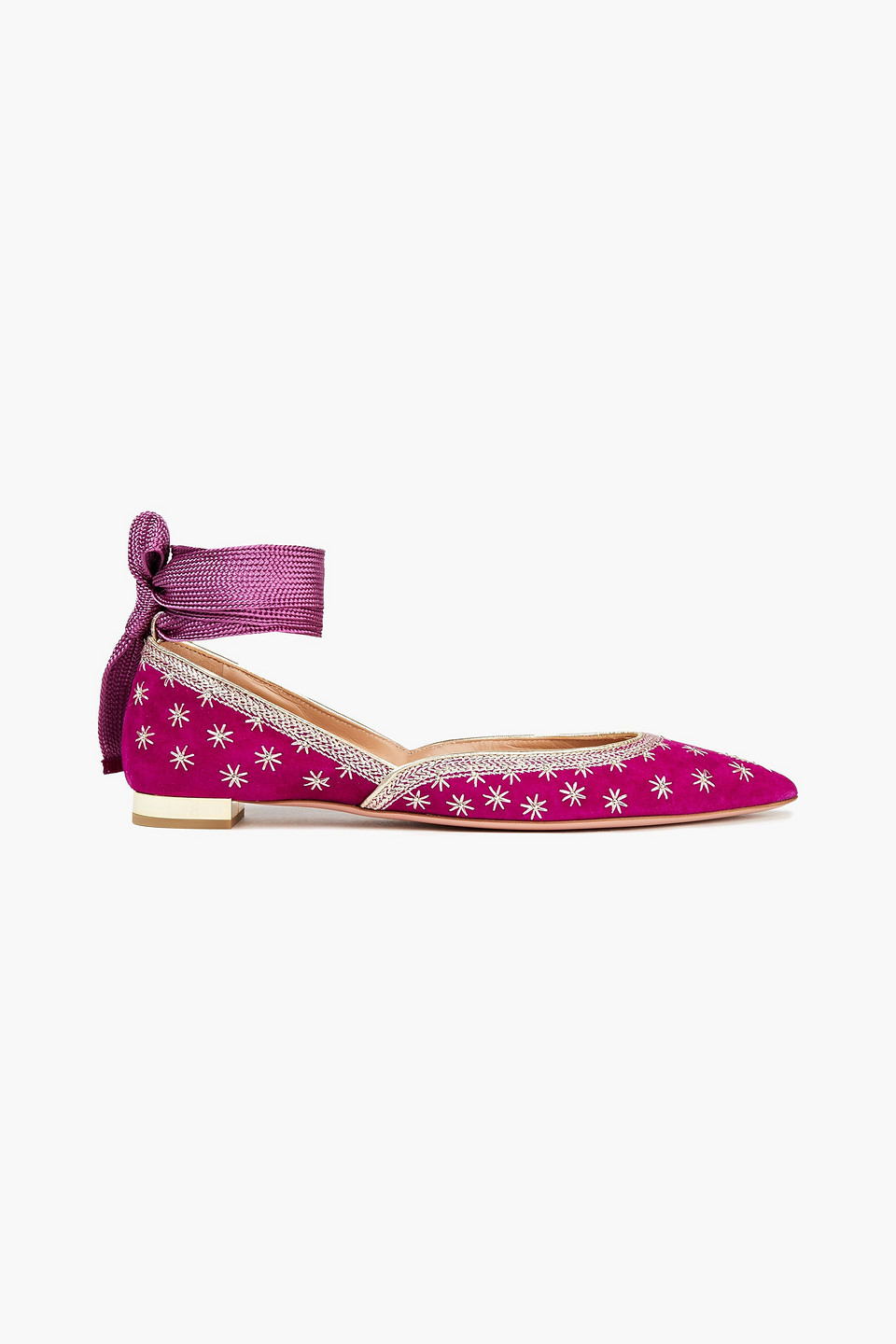 Aquazzura Woman Bliss Lace-up Embellished Suede Point-toe Flats Magenta Size 35