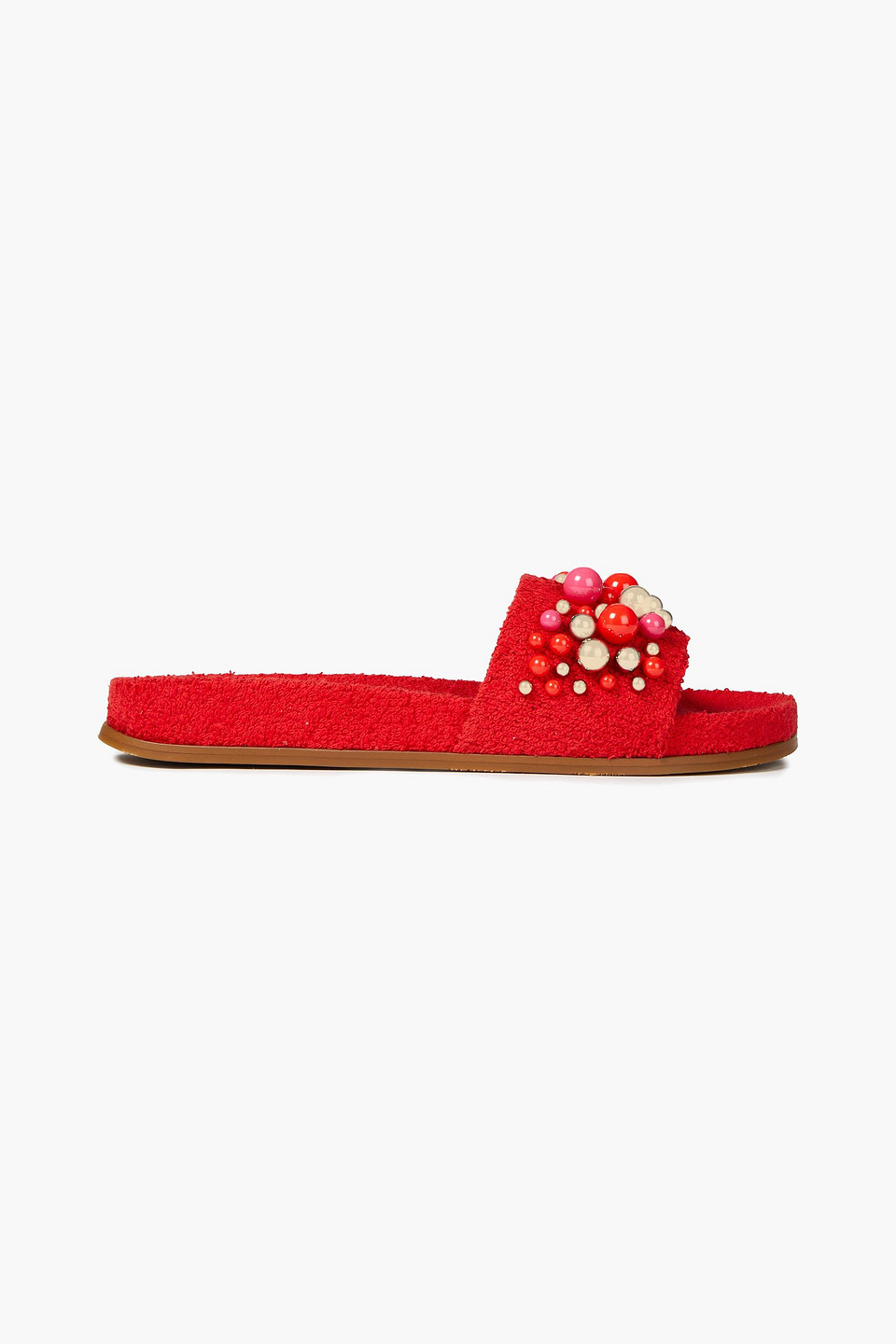 Aquazzura Woman Bon Bon Bead-embellished Terry Slides Tomato Red Size 36