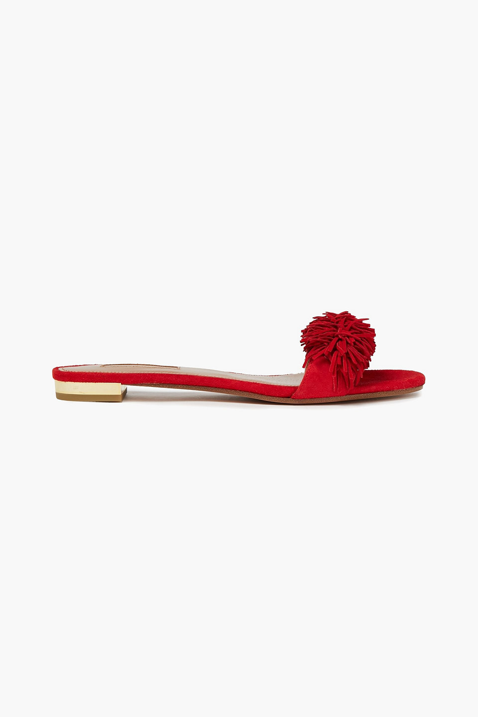 Aquazzura Woman Wild Thing Fringed Suede Slides Red Size 36