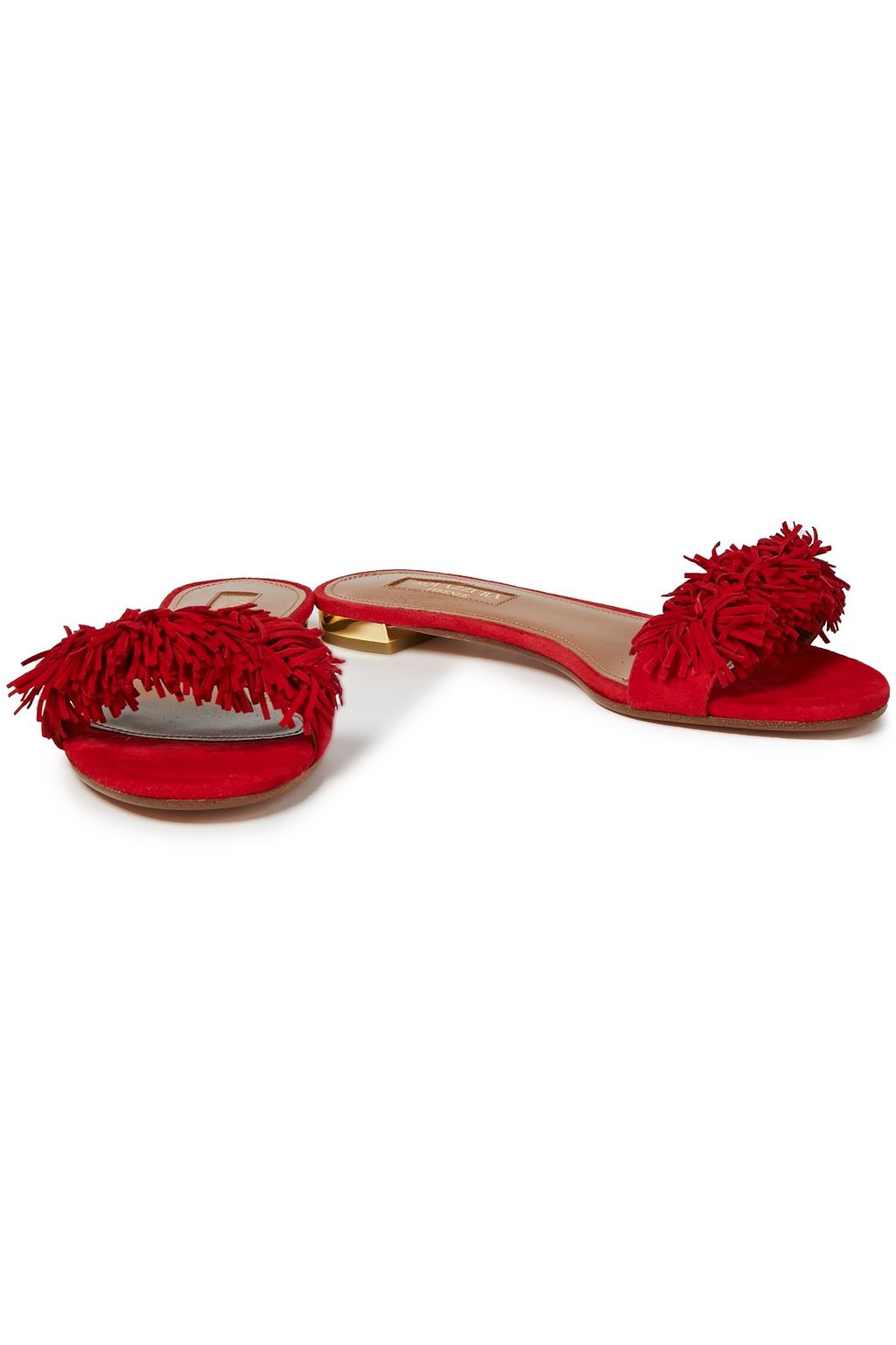AQUAZZURA Wild Thing Pantoletten aus Veloursleder mit Fransen