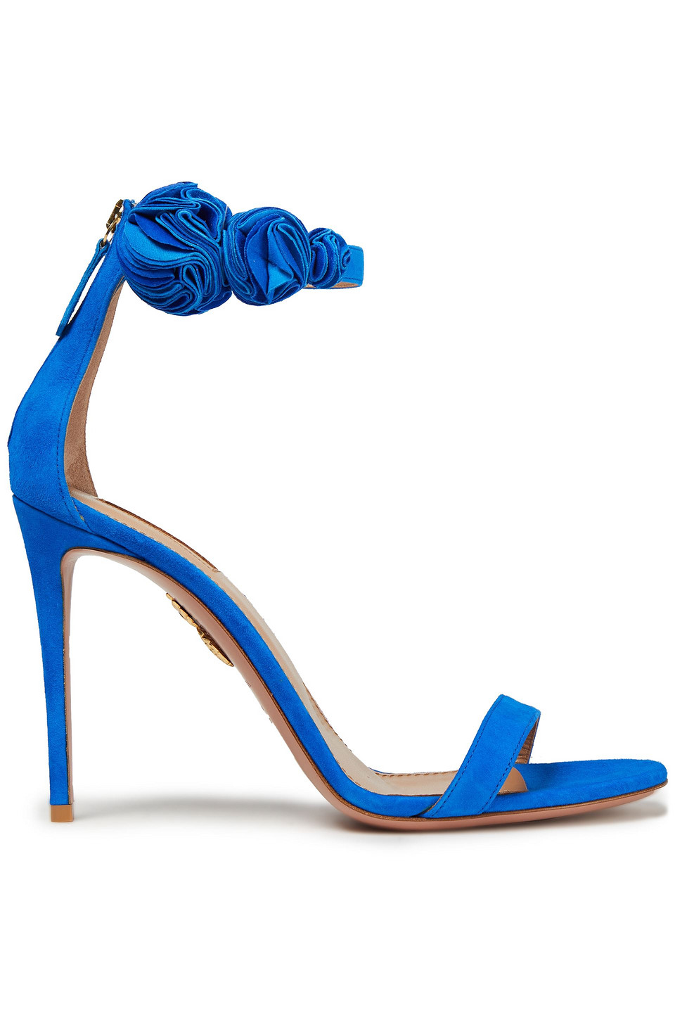 Aquazzura Woman Desert Rose 105 Floral-appliquéd Suede Sandals Bright Blue Size 35