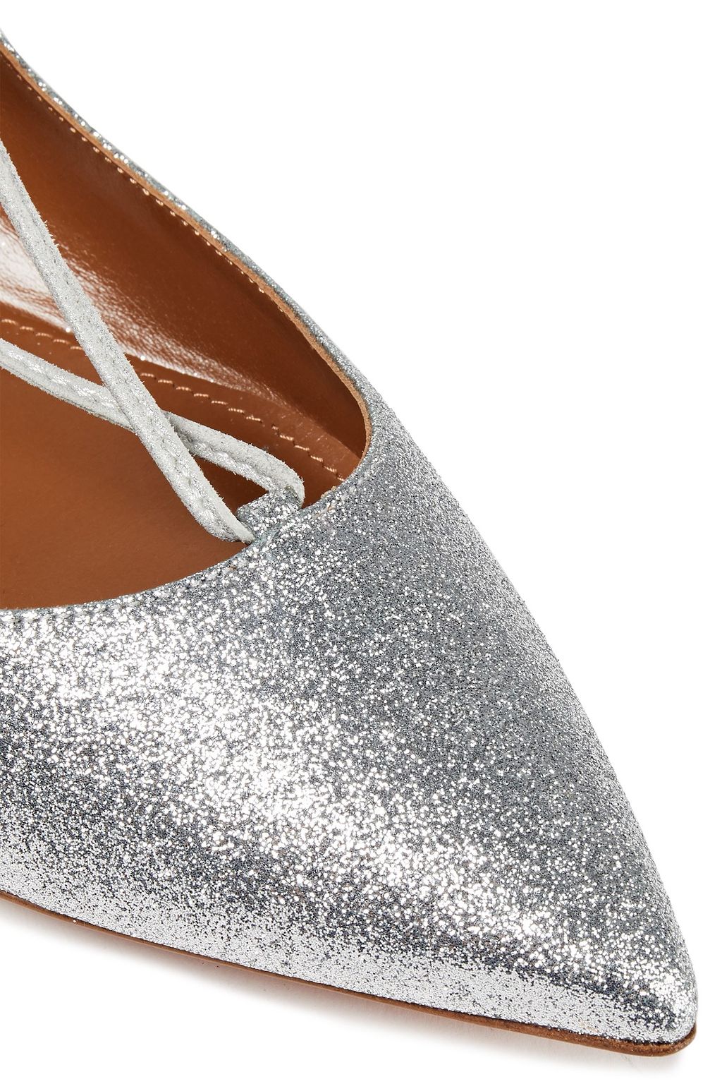 AQUAZZURA Glittered leather point-toe flats