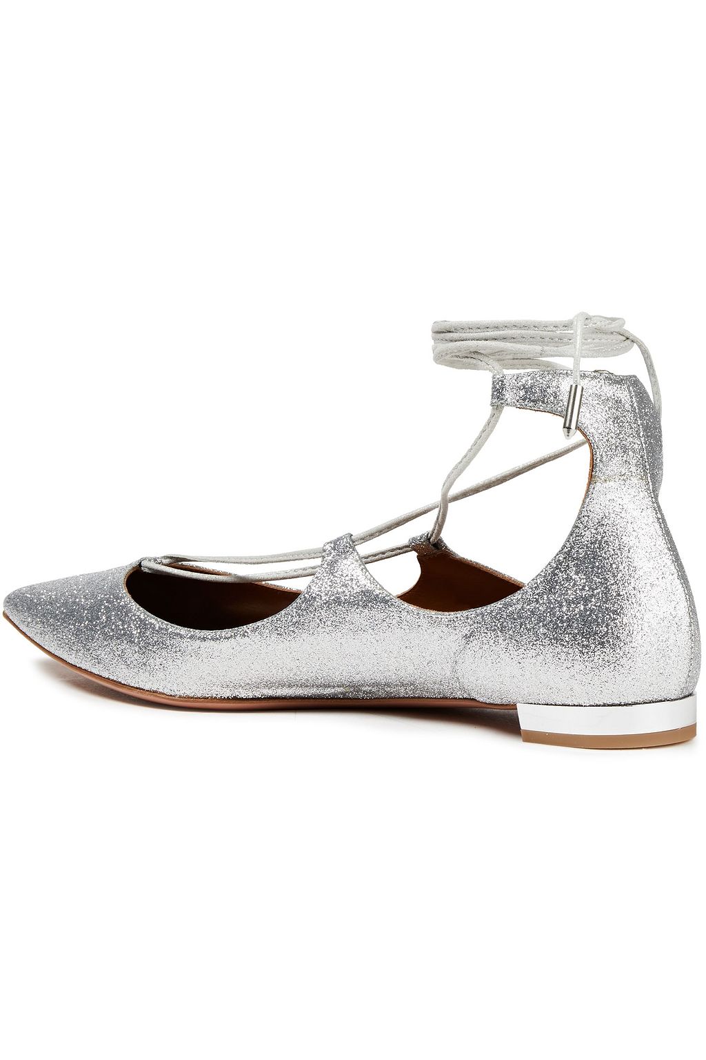 AQUAZZURA Glittered leather point-toe flats
