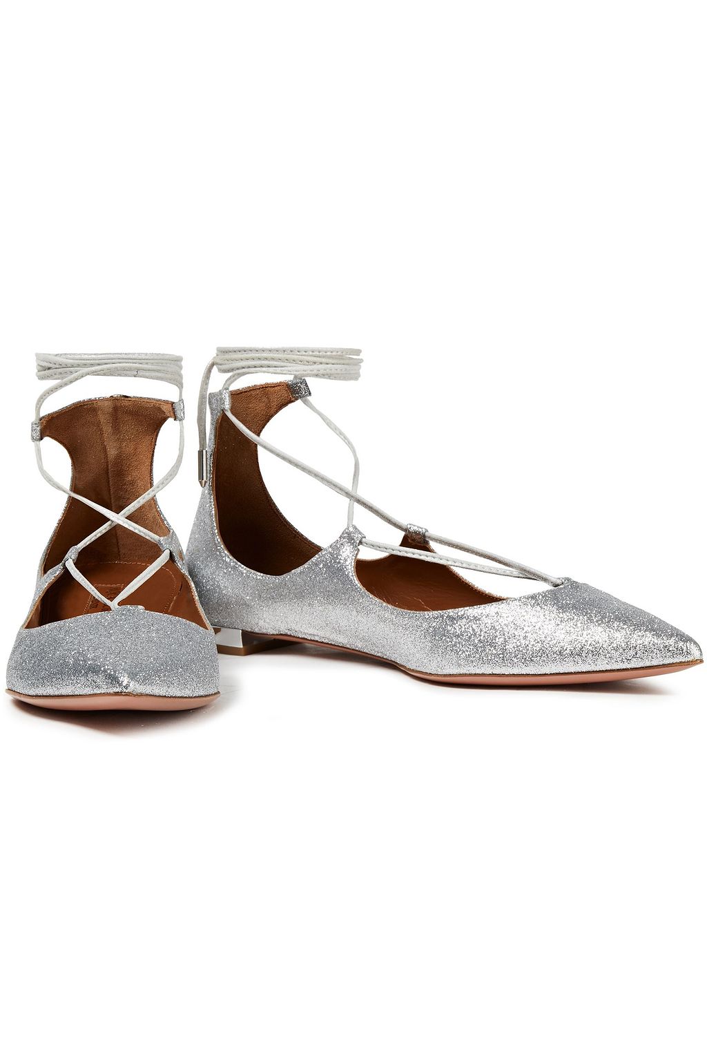 AQUAZZURA Glittered leather point-toe flats