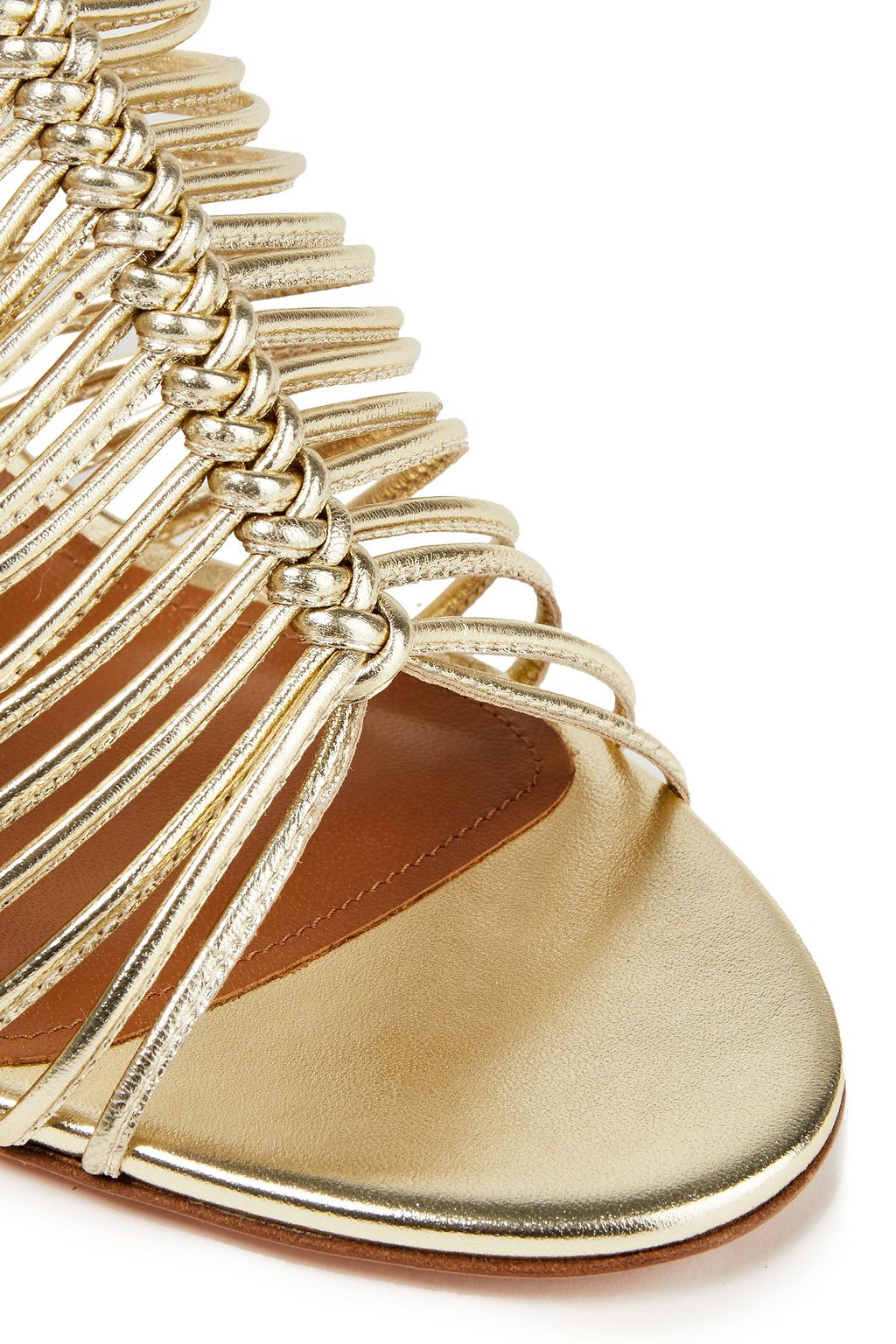 AQUAZZURA Nadja 105 braided metallic leather sandals