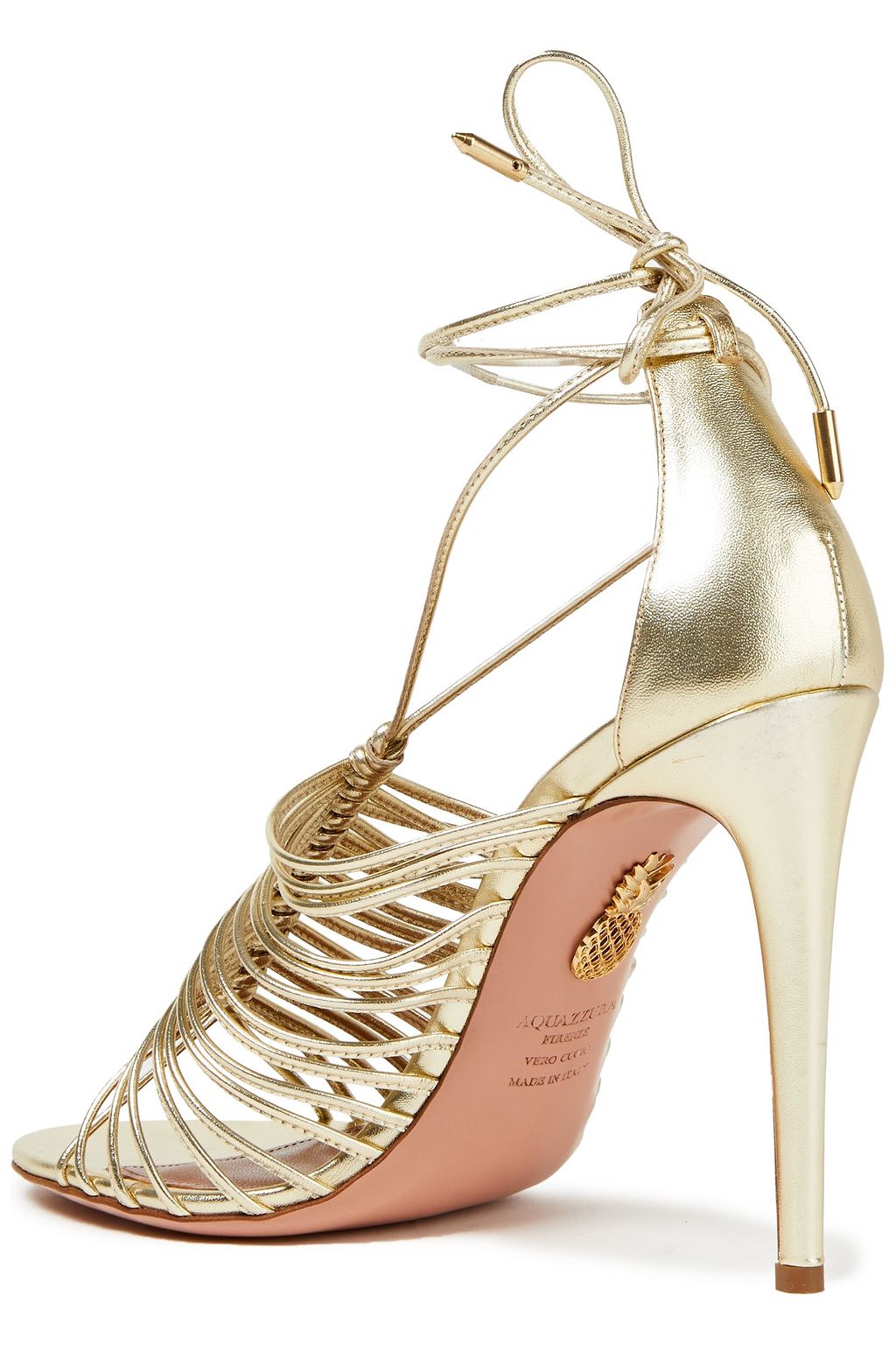 AQUAZZURA Nadja 105 braided metallic leather sandals