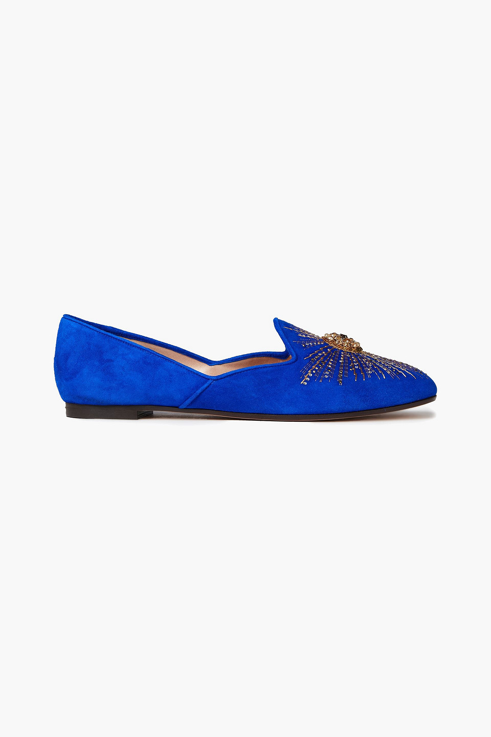 Aquazzura Woman Sunlight Embellished Suede Loafers Bright Blue Size 35.5