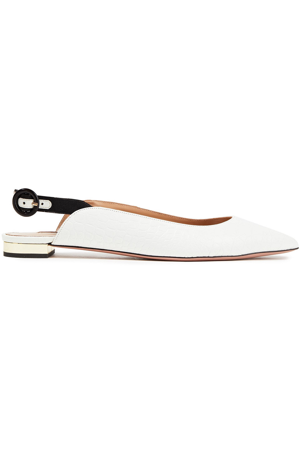 Aquazzura Woman Yale Croc-effect Leather Slingback Point-toe Flats White Size 39