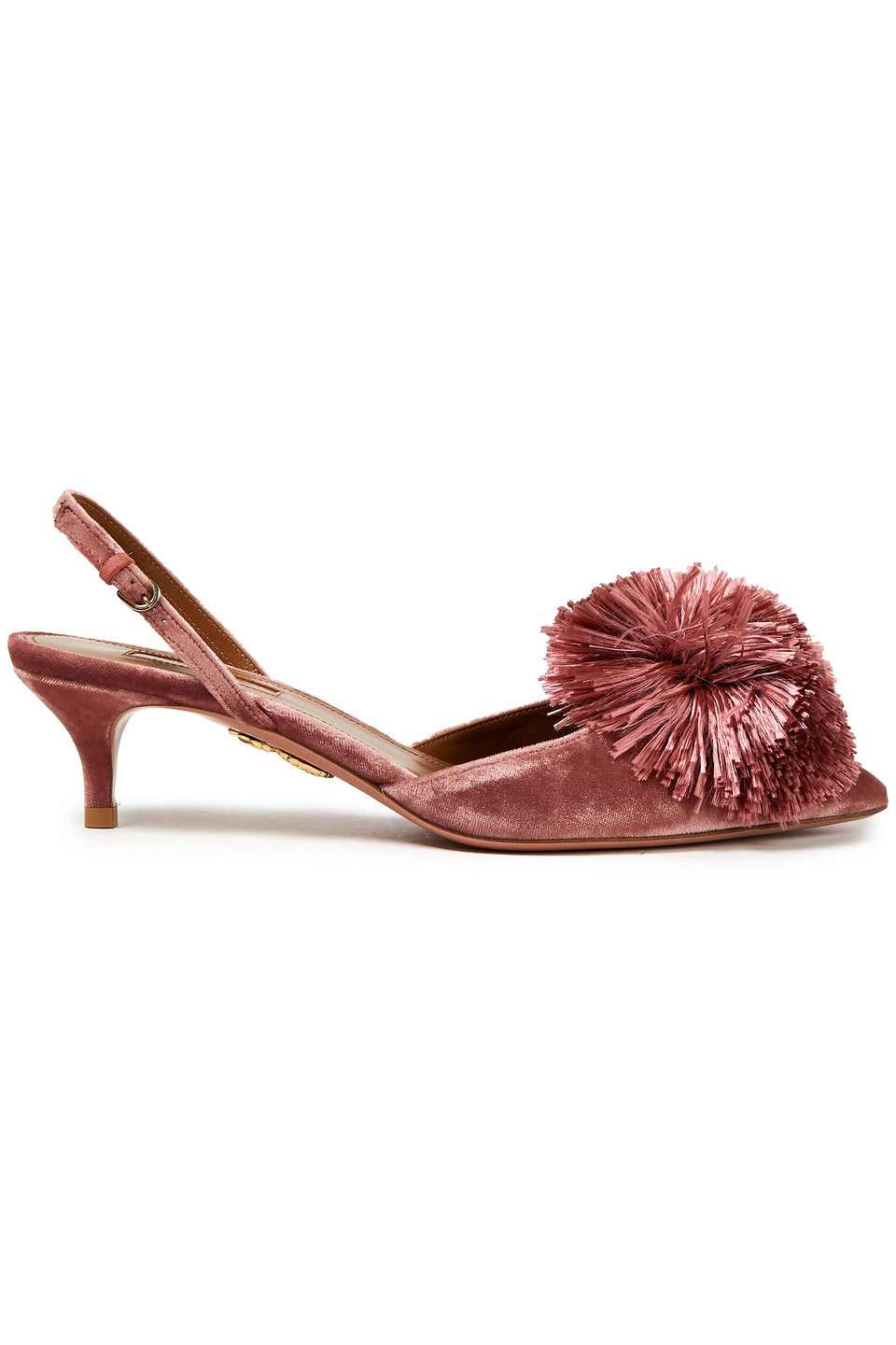 Aquazzura Woman Powder Puff Pompom-embellished Velvet Slingback Pumps Antique Rose Size 35