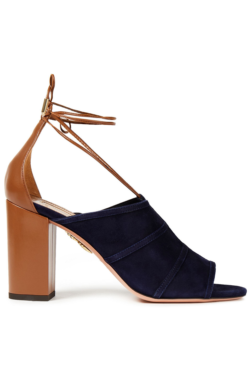 Aquazzura Woman Very Eugenie 85 Lace-up Leather And Suede Sandals Navy Size 36