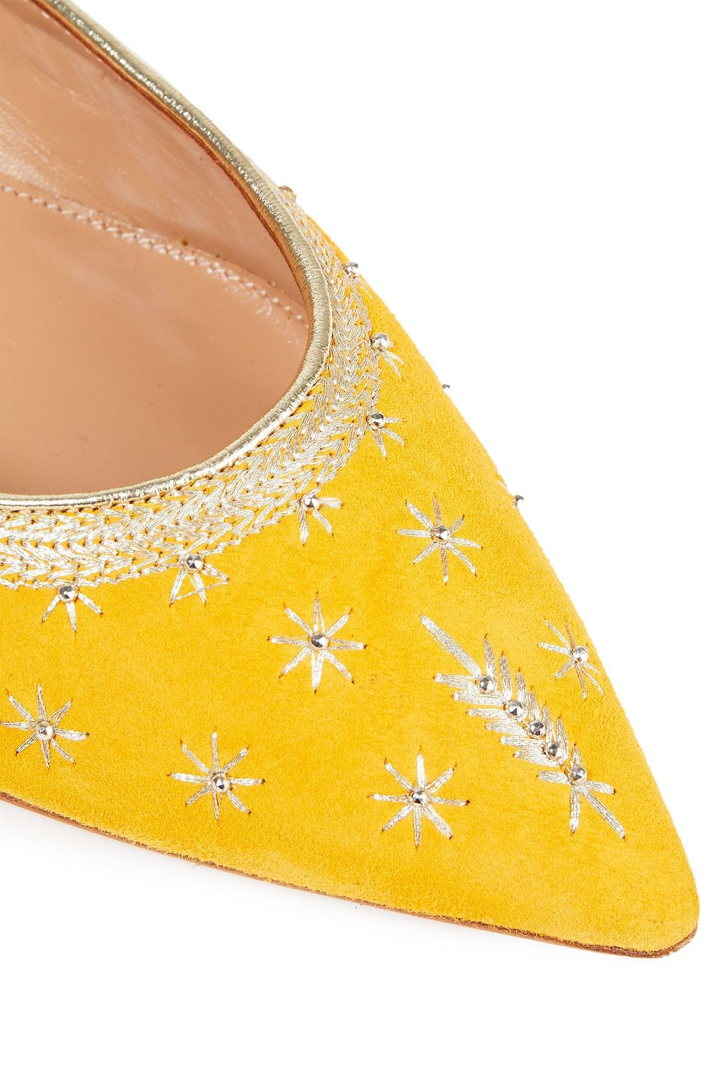 AQUAZZURA Bliss lace-up embellished suede point-toe flats