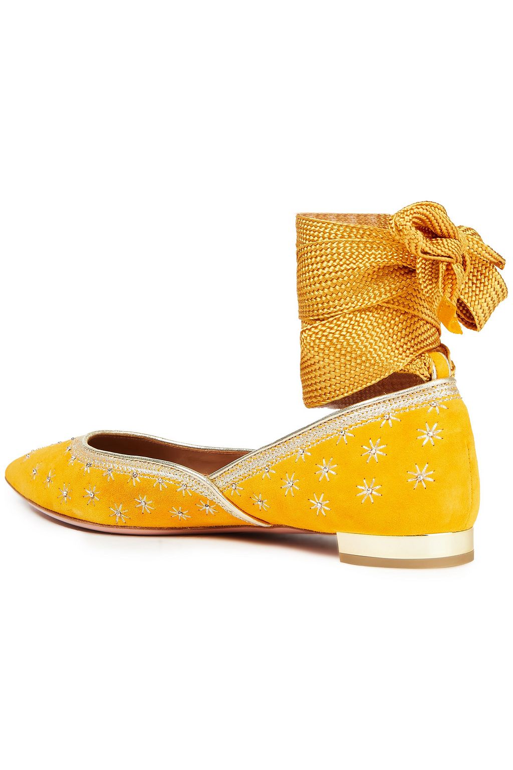 AQUAZZURA Bliss lace-up embellished suede point-toe flats